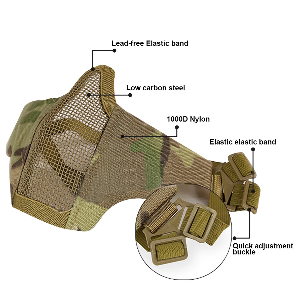 GES Mascherina Tattica Pieghevole Maschera Esterna Maschera Protettiva Maschera Protettiva Maschera Respirabile per Airsoft Paintball CS con Cintura Regolabile in Cintura