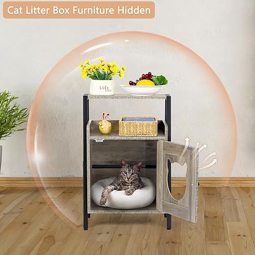 Miniatura 3 de melos Caja de arena para gatos, muebles de cama ocultos para gatos, casa de mascotas y mesa auxiliar para baño de gatos, sala de estar, dormitorio,