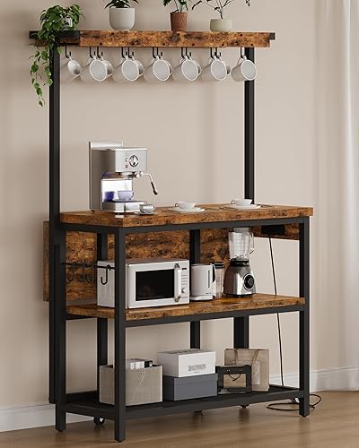 Miniatura 5 de Isla de cocina con toma de corriente, mesa de isla de cocina con parte superior plegable, islas de almacenamiento estacionario, barra de café con