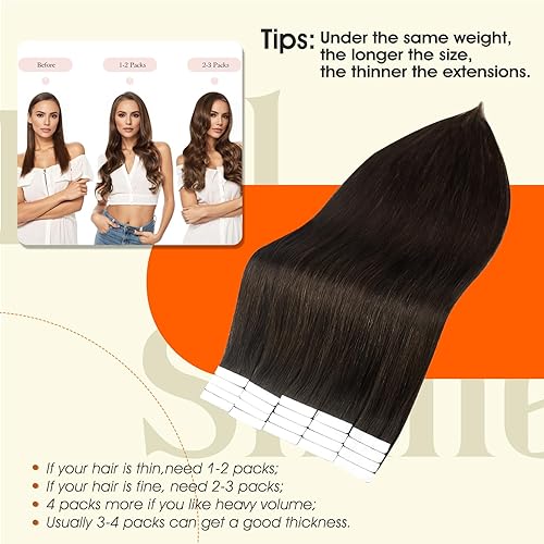 Miniatura 3 de Full Shine - Extensiones de cabello humano lacio con cinta adhesiva de poliuretano y trama de piel sin costuras, puntas gruesas, 51 cm, 50 g, 20