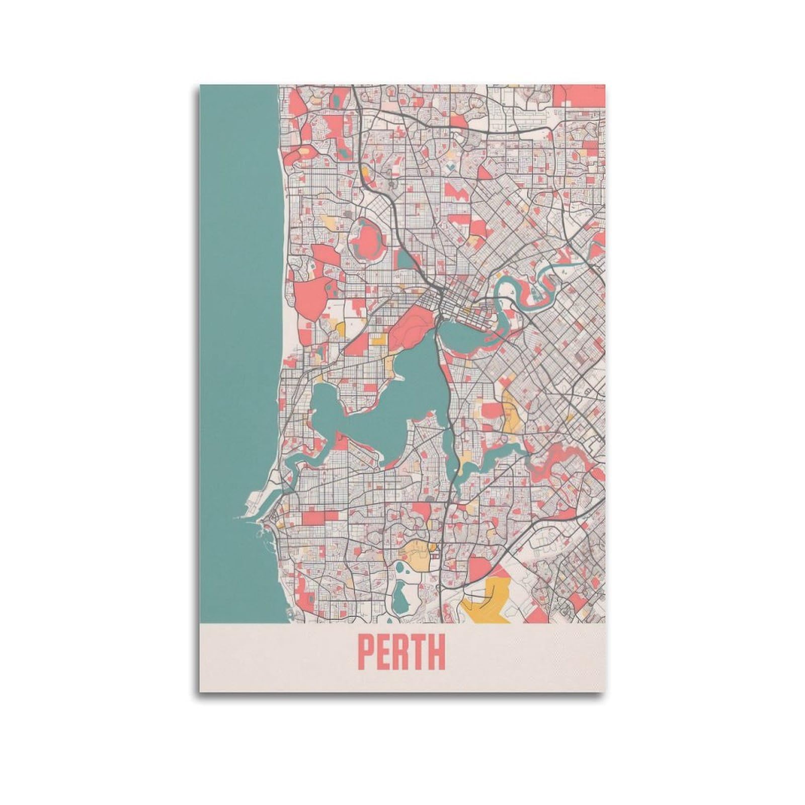 OKAHYS Australia Perth Vintage Map Poster Decorative Painting Canvas Wall Artworks Picture 12x18inch(30x45cm)