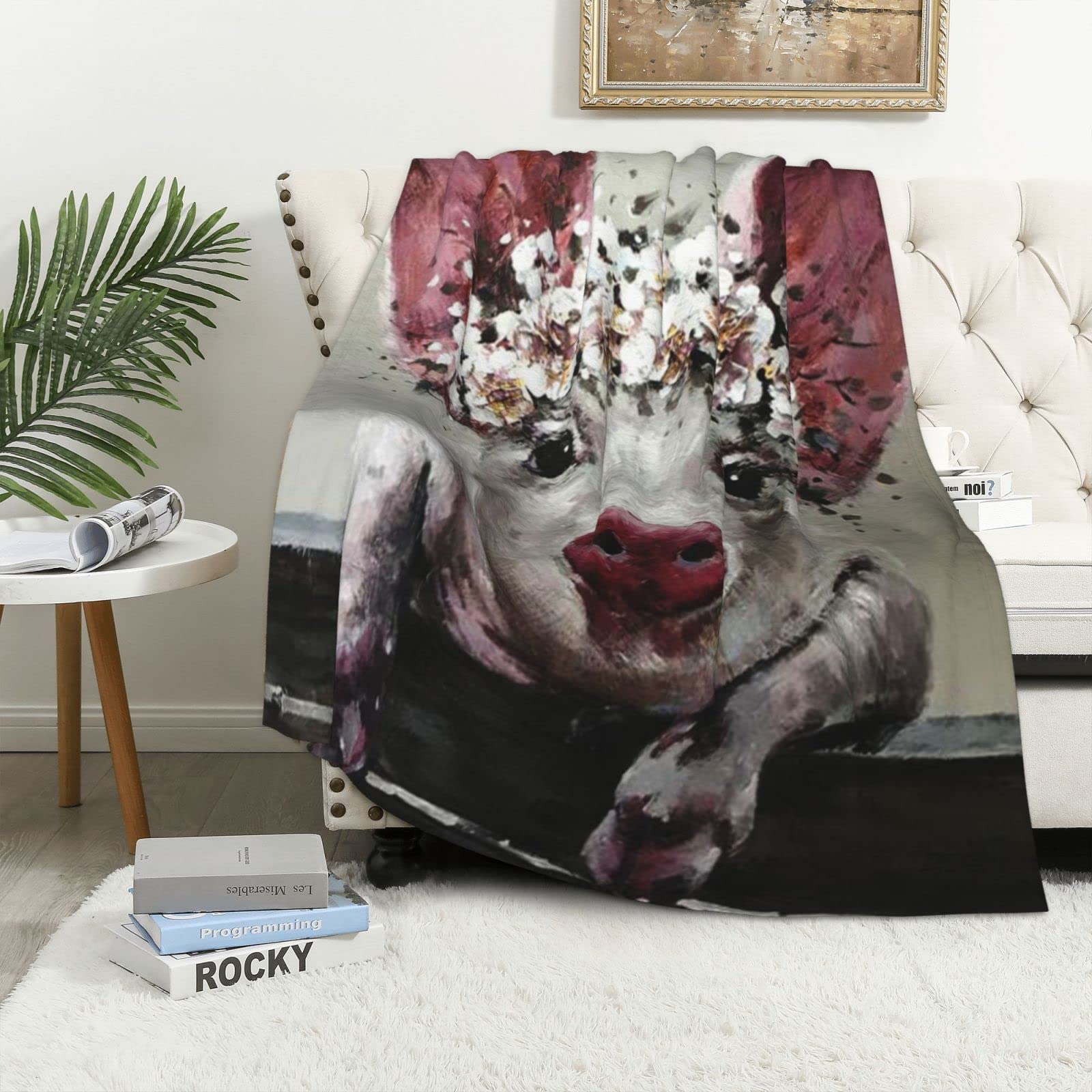 Couverture en flanelle polaire thermique Flower Pig plaid chaud et léger toutes saisons pour lit