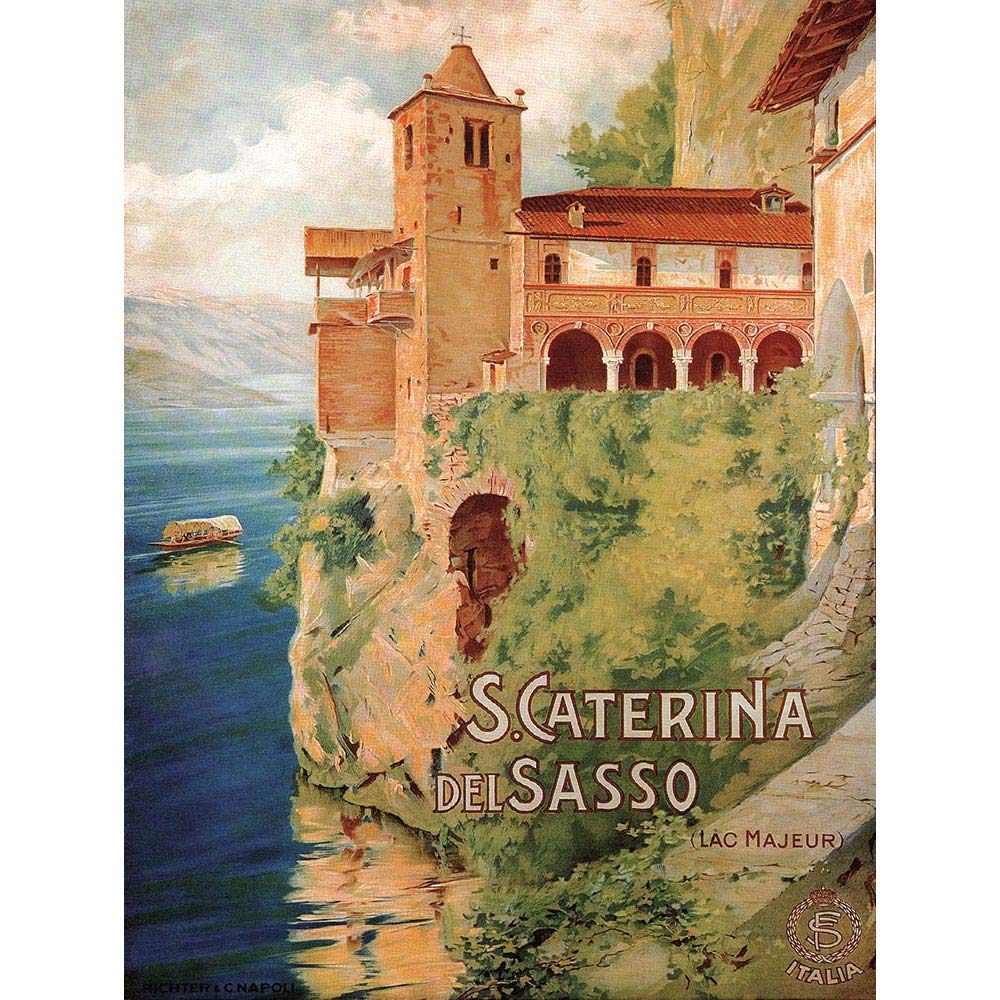 Wee Blue Coo Travel Tourism Santa Caterina Del Sasso Lake Maggiore Italy Vintage Art Print Poster Wall Decor 12X16 Inch