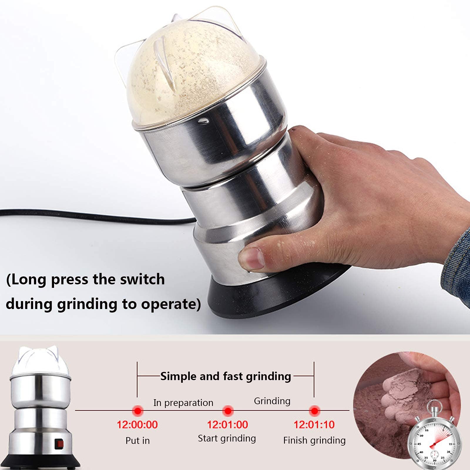 Molinillo de café eléctrico nueces de granos de café de 550 W con cuchillas de acero inoxidable grano portátil multifunción de bajo ruido para granos de café, especias, nueces, semillas, hierbas