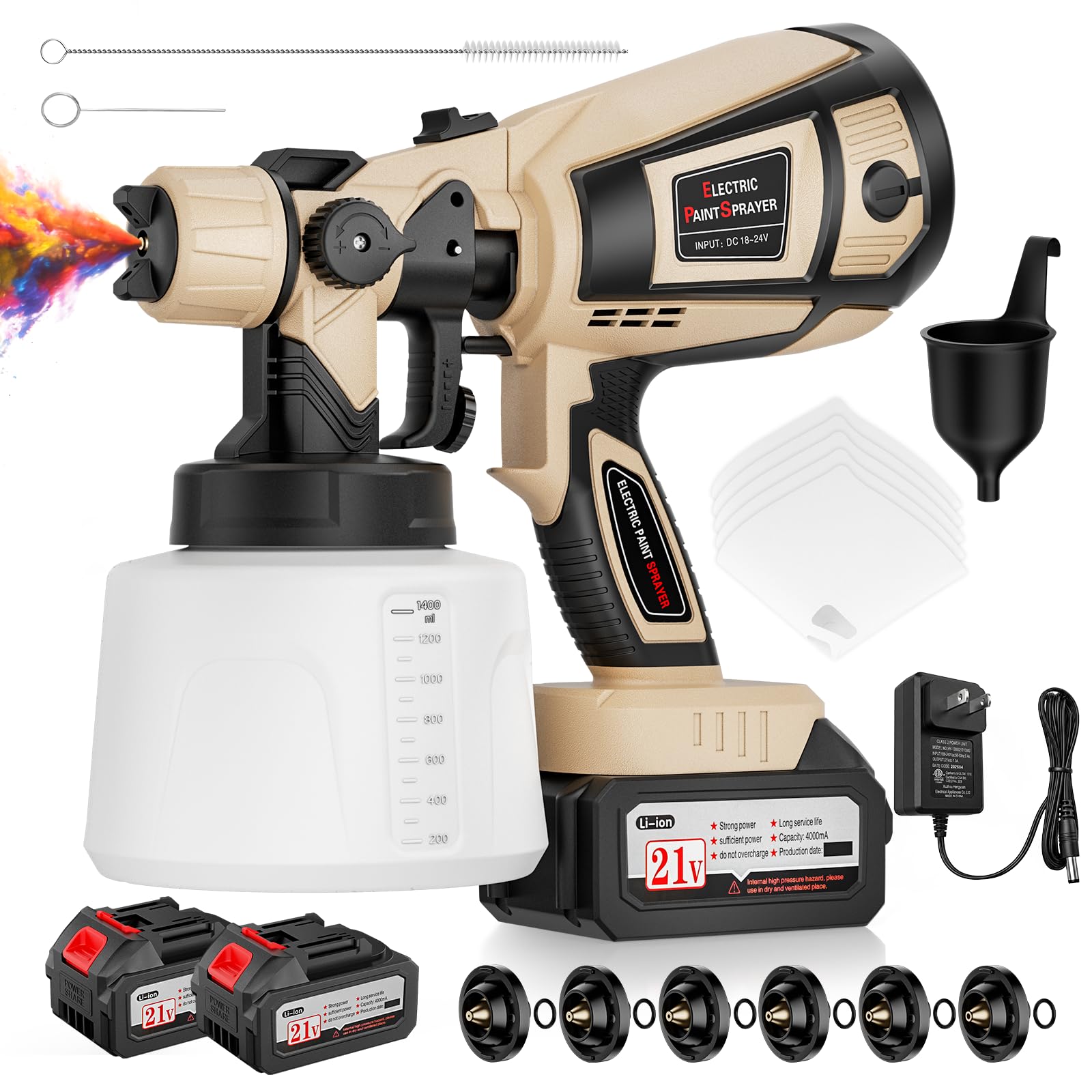 Photo 1 of Paint Sprayer, 650W Cordless Paint Gun with Battery 2 × 4.0Ah & 1400ML Container, Easy to Clean & Use, Electric Paint Sprayer for House Painting Wall Fence Furniture DIY Projects