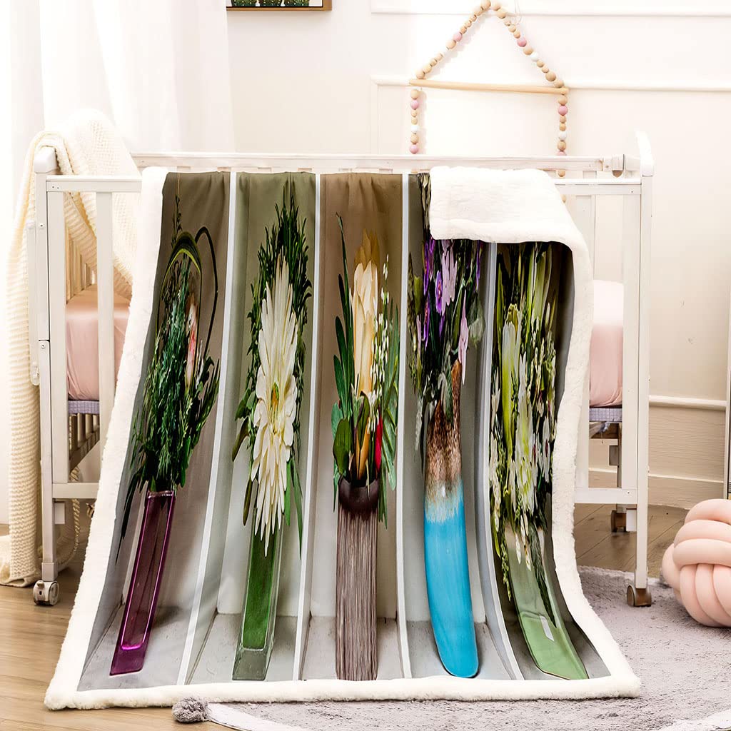 Mantas para Cama De Franela Invierno para Infantil Y Adulto 180X200Cm Manta Polar De Felpa De Microfibra Suave para Sofá, 3D Florero De Cristal Patrón, Cálida Y Transpirable