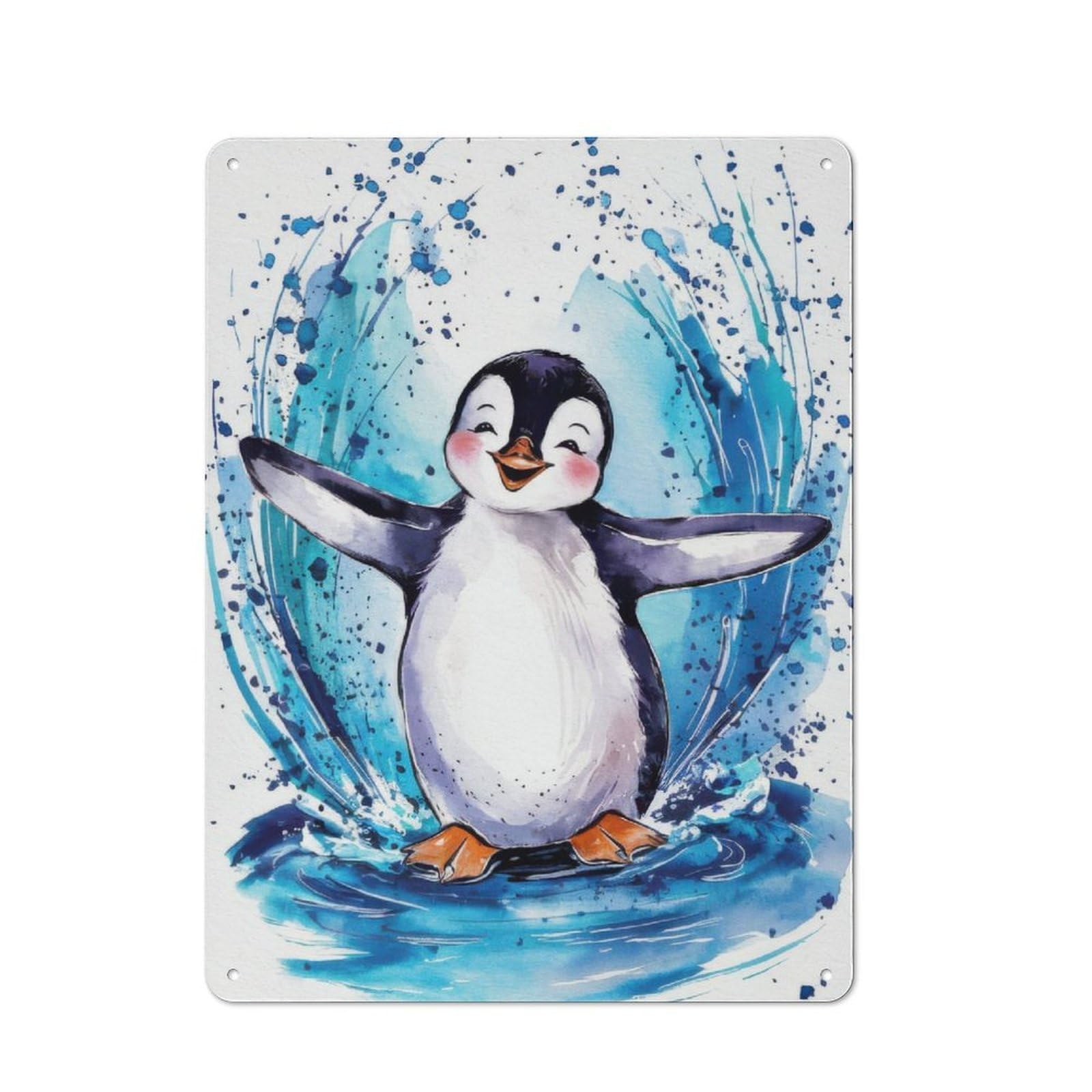 Junmoney Penguin Animal Rustic Tin Wall Plaque 40X30cm For Guest Room Or Hallway, For Garage, Workshop And Man Cave Decoration