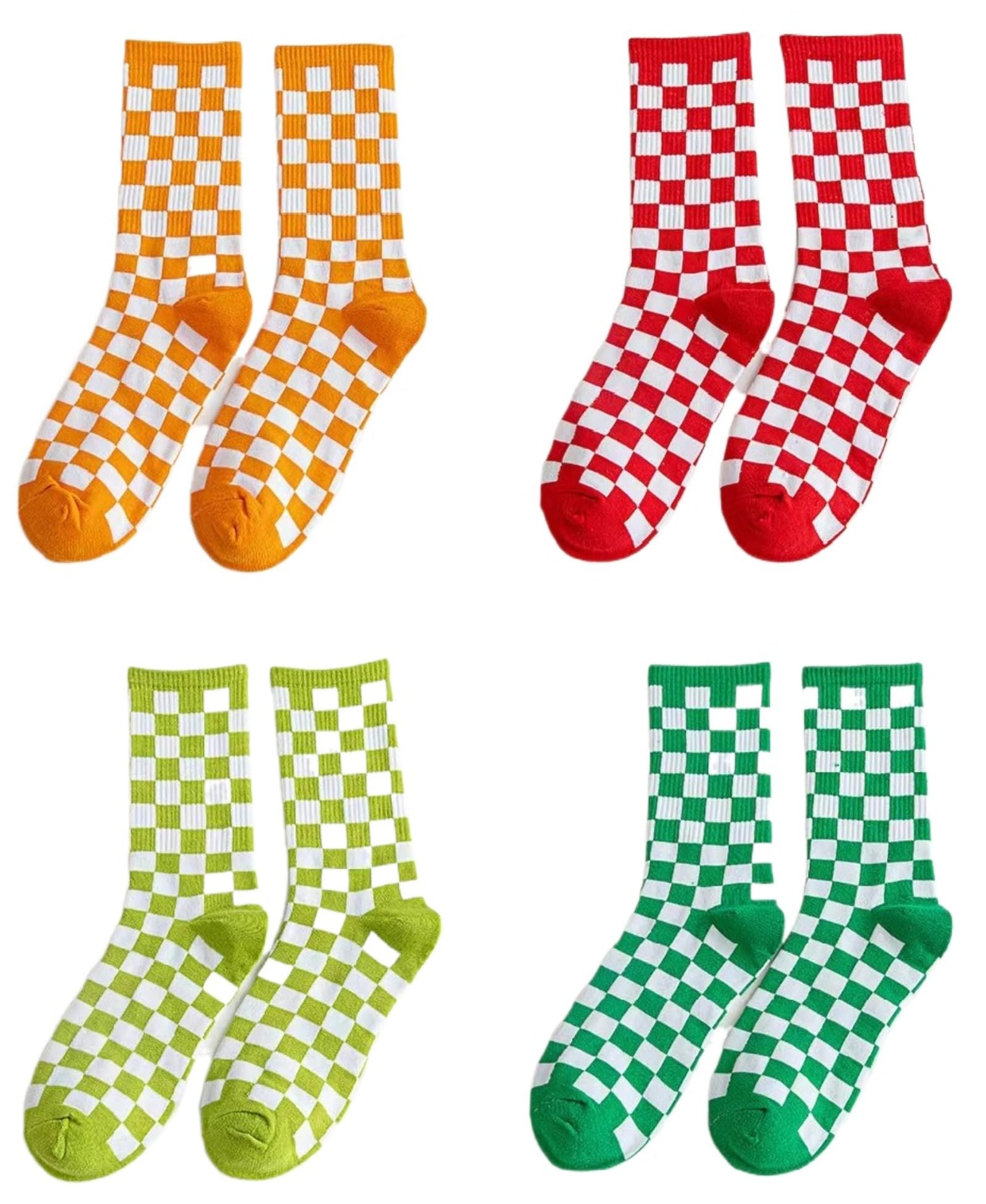 Dybag 4 Pairs of Women's Checkered Socks, Trendy Hip Hop Stocking, Fashion Socks for Women & Girls, B, One size