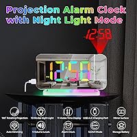 Vista 5 de Poeroa Reloj de proyección, reloj despertador digital con espejo LED de 7.4 pulgadas, con luz nocturna RGB, proyector giratorio de 180°, puerto