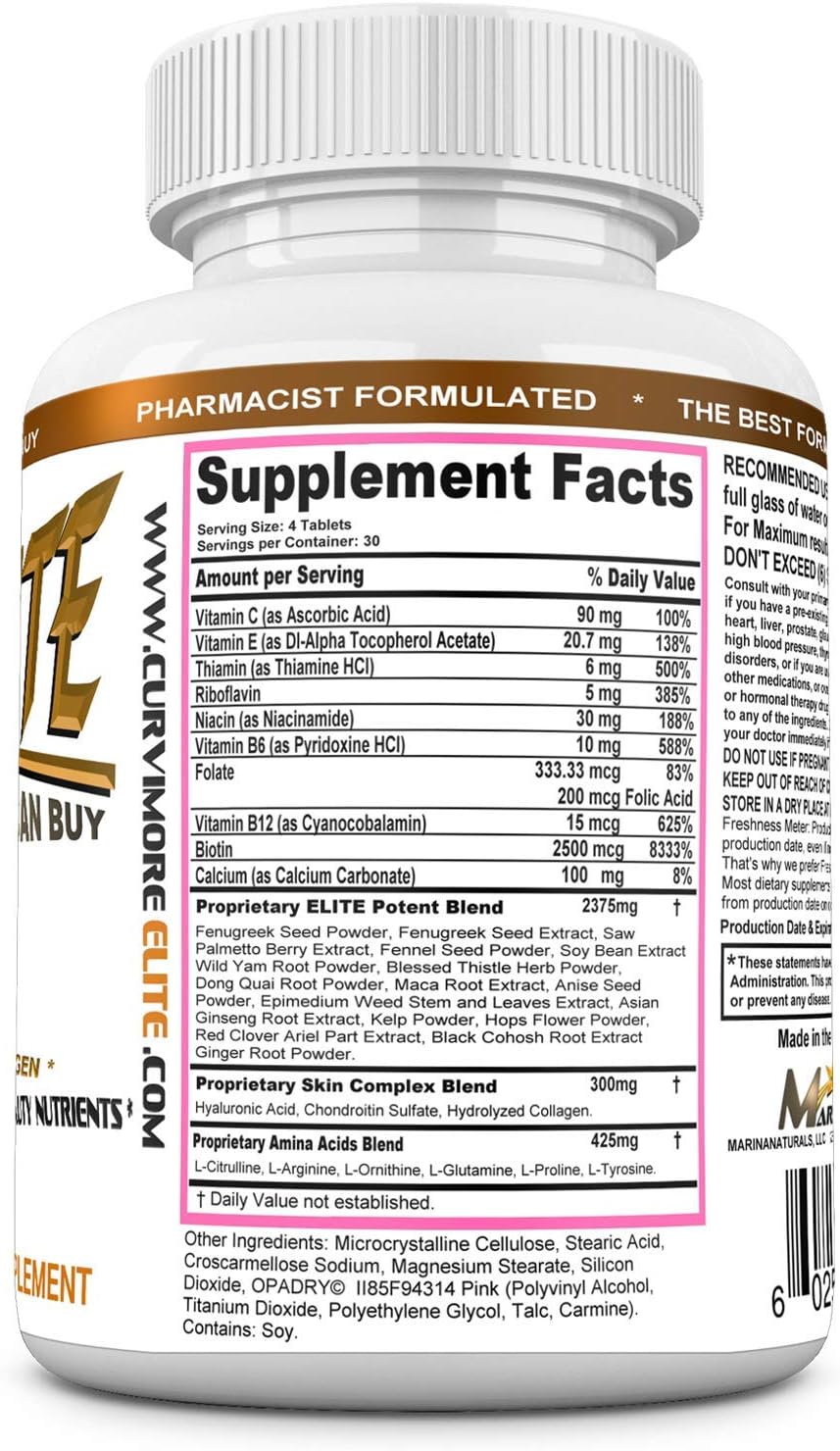 CURVIMORE Elite Complete Starter KIT Advanced Breast Enlargement, Butt Enhancement, Bust Enhancement, Booty Enhancement, Lip Plumping & Skin Tightening Pills – Bigger Breasts, Hips & Glutes. 1-Month