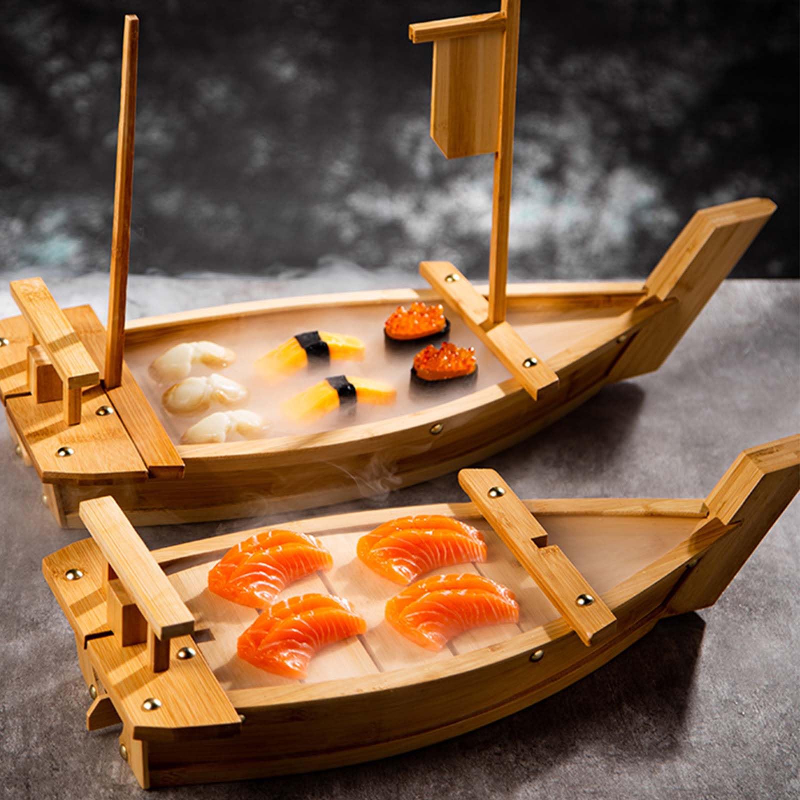 Bandeja de madera extra grande para servir en barco de sushi para tabla de sashimi, plato de mariscos, platos de restaurante comercial para fiestas