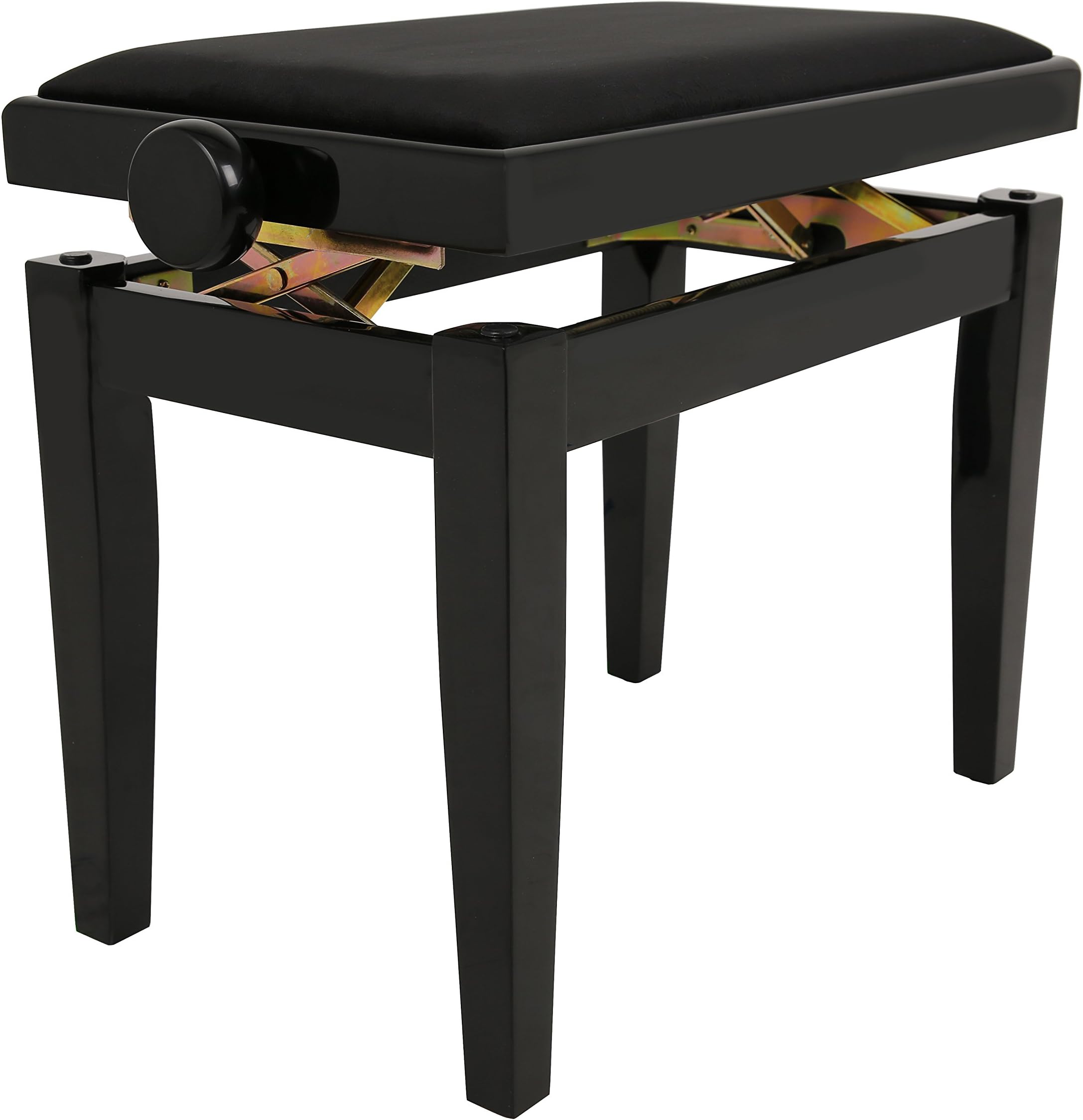 Piano Bench Elegance black high gloss - Solid wood - height adjustable with scissor mechanism - black velour seat cover