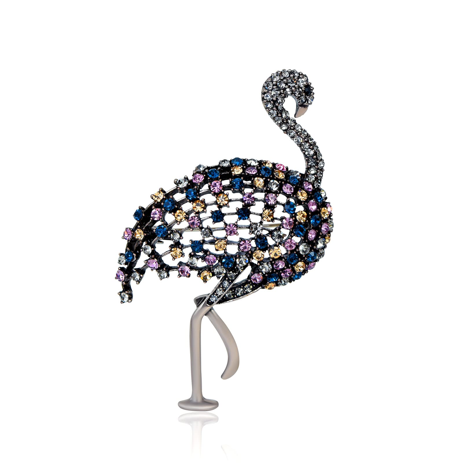 Elegent Crystal Flamingo Brooch Rhinestone Bird Broach Pin for Women Bridal