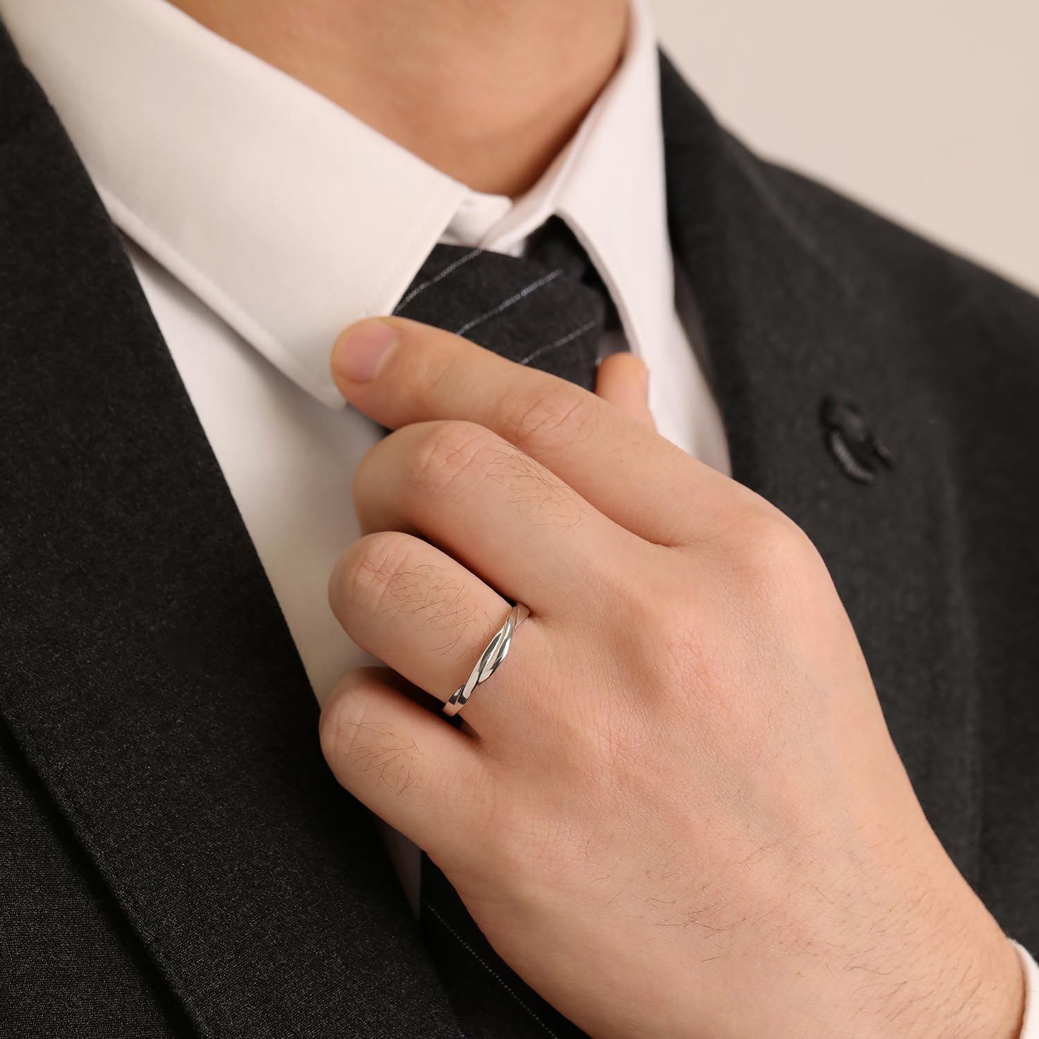 Meissa Alianzas de Plata Pareja Anillo de Compromiso y Boda Plata de Ley 925 para Novios Anillos Tamaño Ajustables Amor Entretejido para Aniversario y San Valentín (Juego de Dos Anillos)
