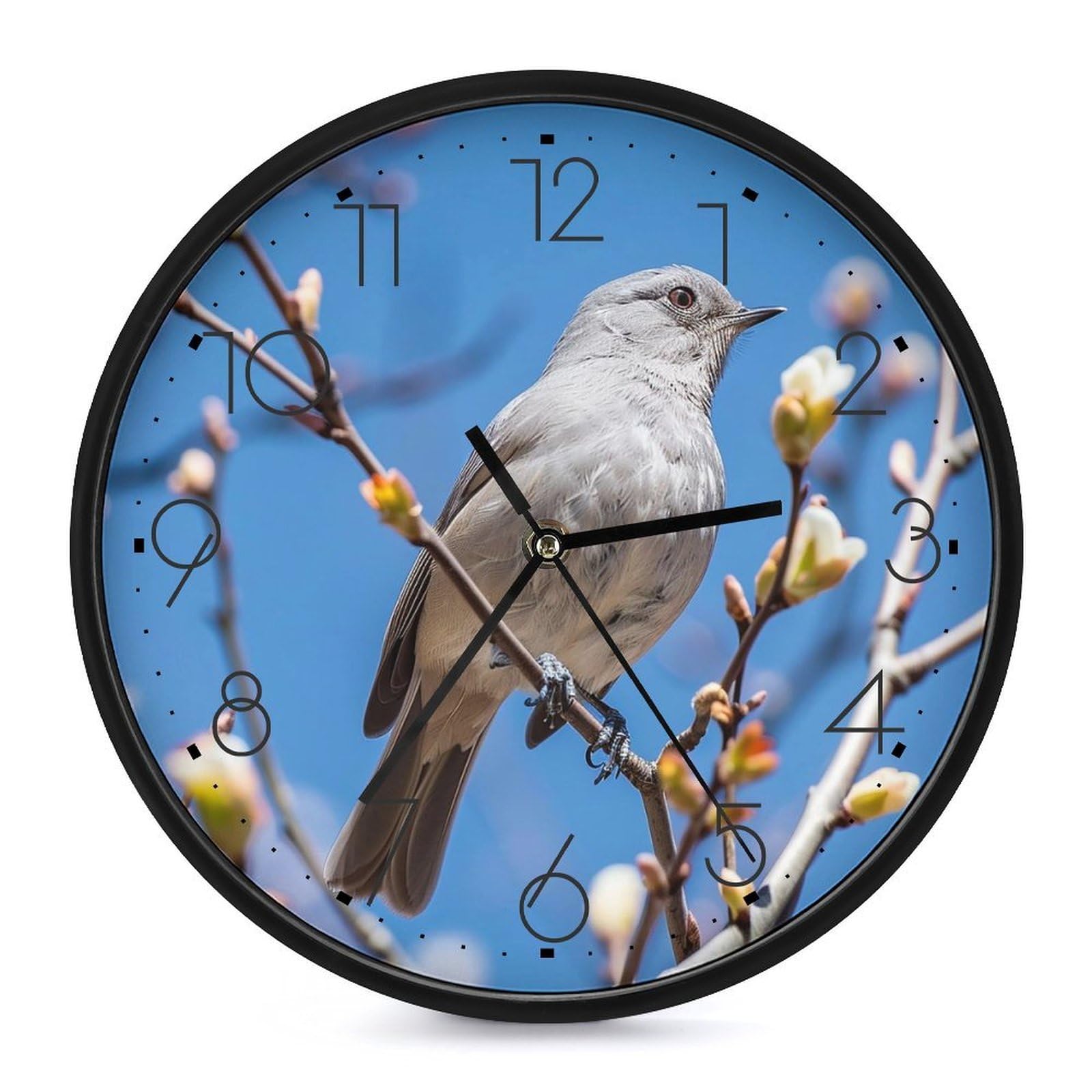 XOPEKVLAWM Wall Clock 10 Inch Non-Ticking Silent Modern Simple Style Round Decor Clocks Leaves And Buds Clock Decorative Battery Operated Wall Clocks for Home Office Living Room Bedroom Kitchen
