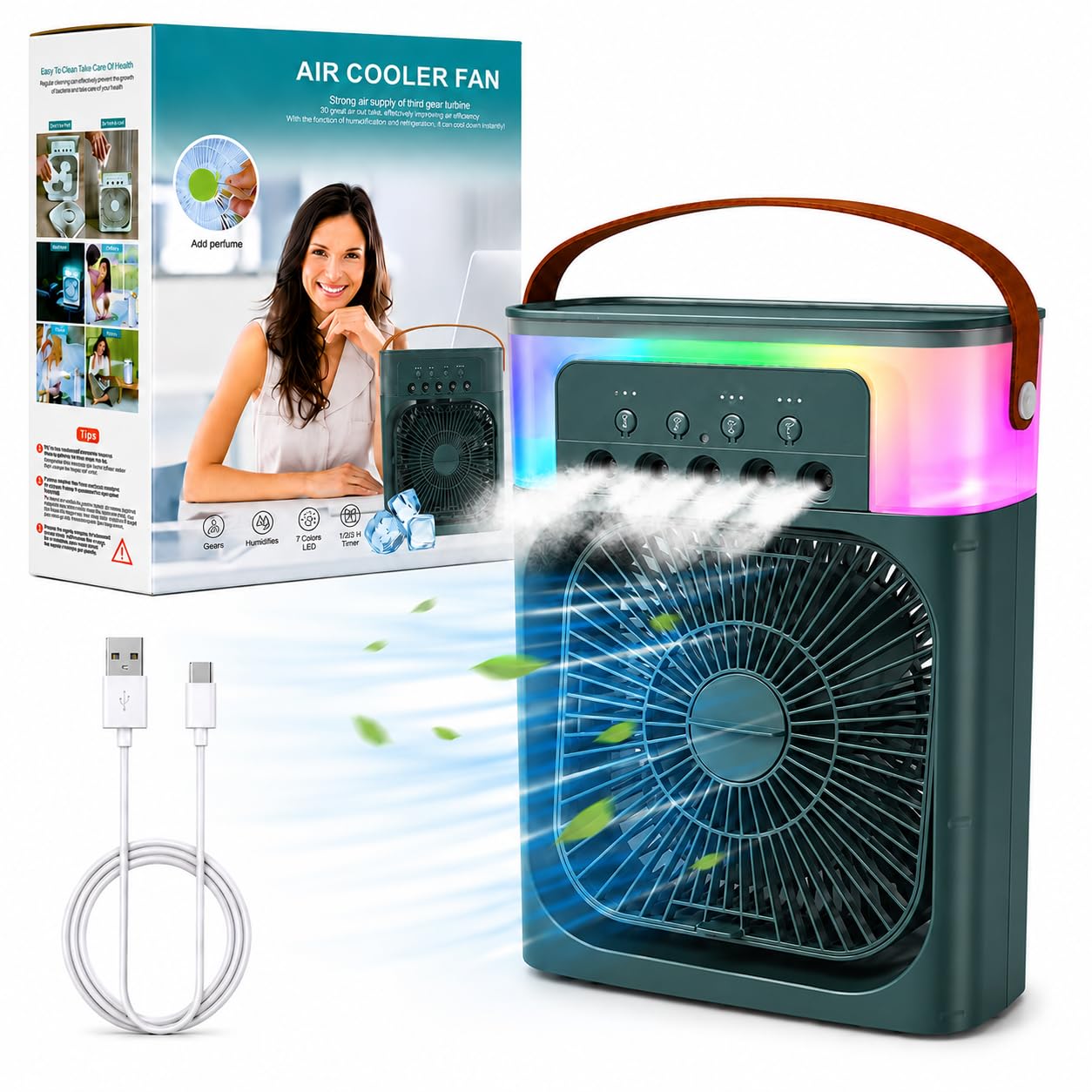 MIKANIX Mini Cooler Fan For Room, Kitchen, Home | Office Desk & Table | USB Cable, 3 Wind Speed Mode With Cooling Misting Fan (GREEN)-image-44