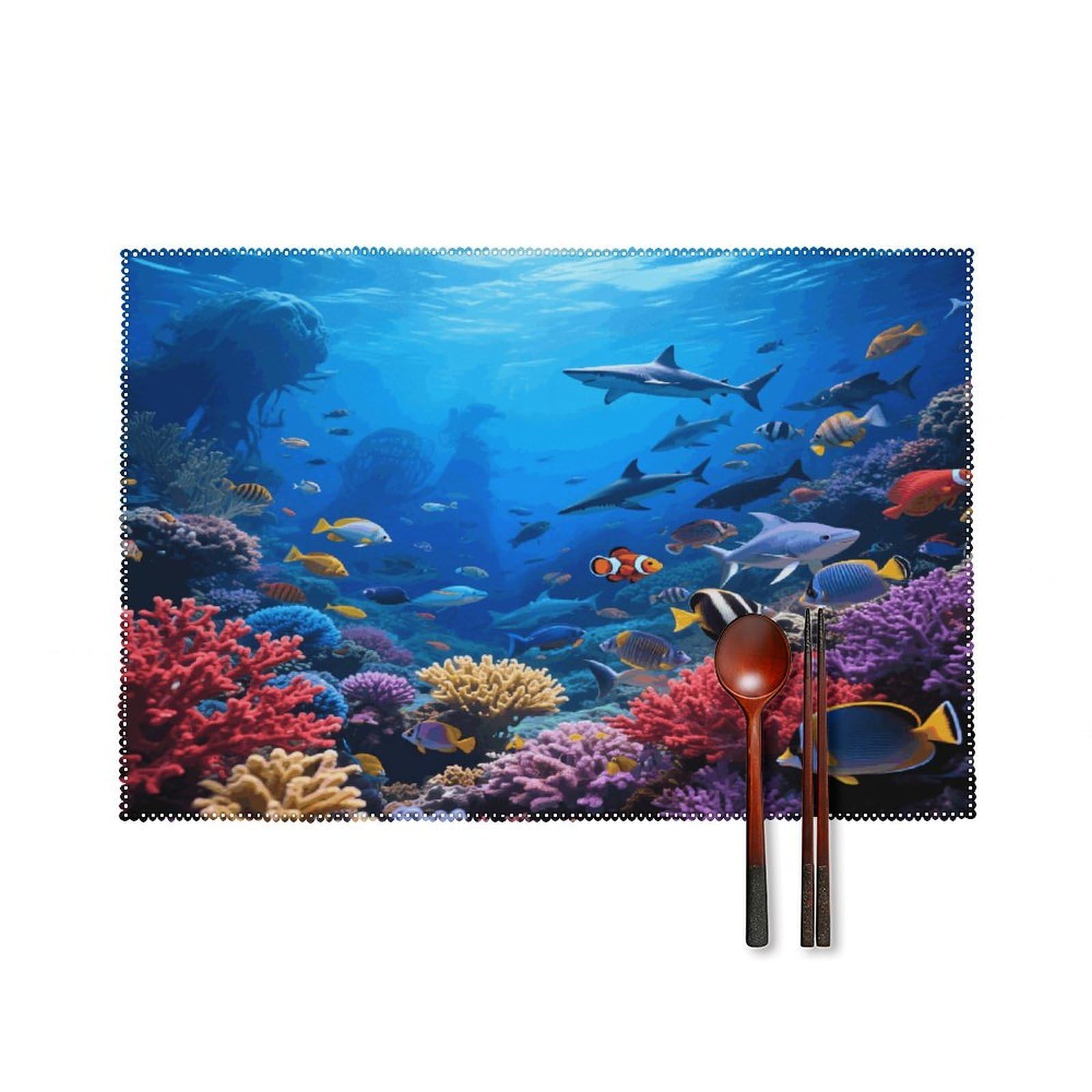 Underwater World Placemats Set of 4 Heat Resistant Non-Slip Place Mats for Dining Table Washable Placemat Wipeable Dining Table Mat Canvas Place Mats Dining Table Decor