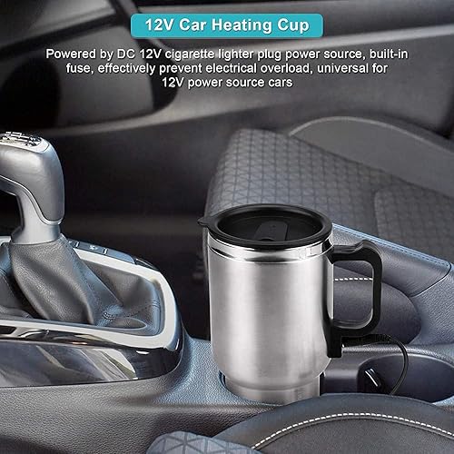 Miniatura 2 de Taza de calefacción para coche de 12 V, 15.2 fl oz, acero inoxidable, caldera de caldera de caldera de caldera portátil para café, té, tazas