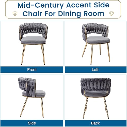 Miniatura 8 de KCC Juego de 4 sillas de comedor de terciopelo, sillas de comedor modernas doradas con patas de metal, sillas de comedor tapizadas tejidas para