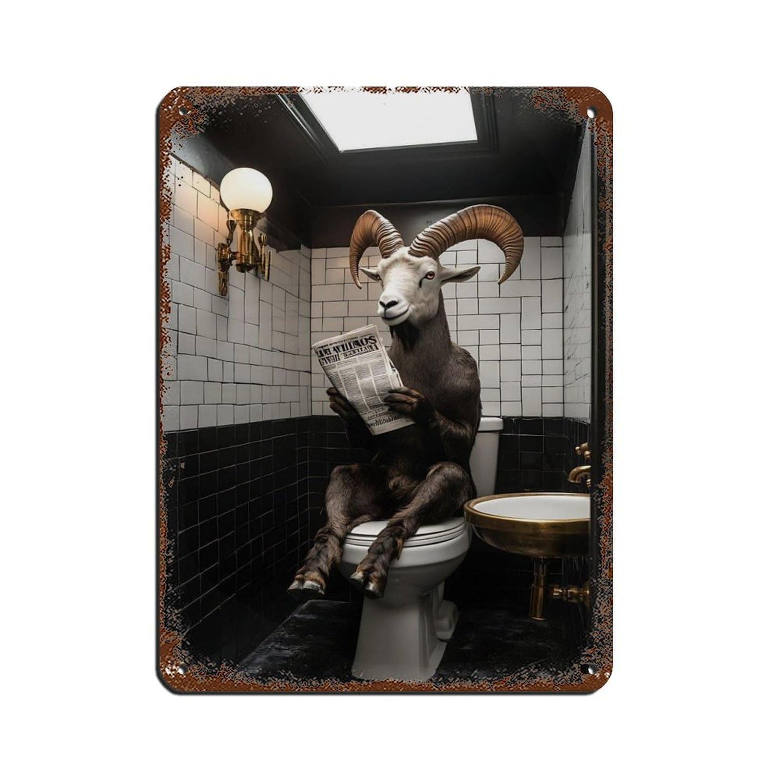 Unique Goat Reading Newspaper Art Tin Sign Vintage Metal Pub Club Cafe Bar Home Wall Art Decoration Poster Retro 12x16inch(30x40cm)
