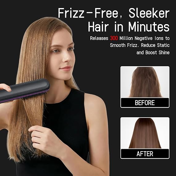 Go Brush Pro Ultra UK 2026, Cordless Hair Straightener Brush with Ionic Technology, Portable Heated Straightening Brush for Women, Dual Voltage, 4 Heat Levels & LED Display, MCH Ceramic Heating Techno