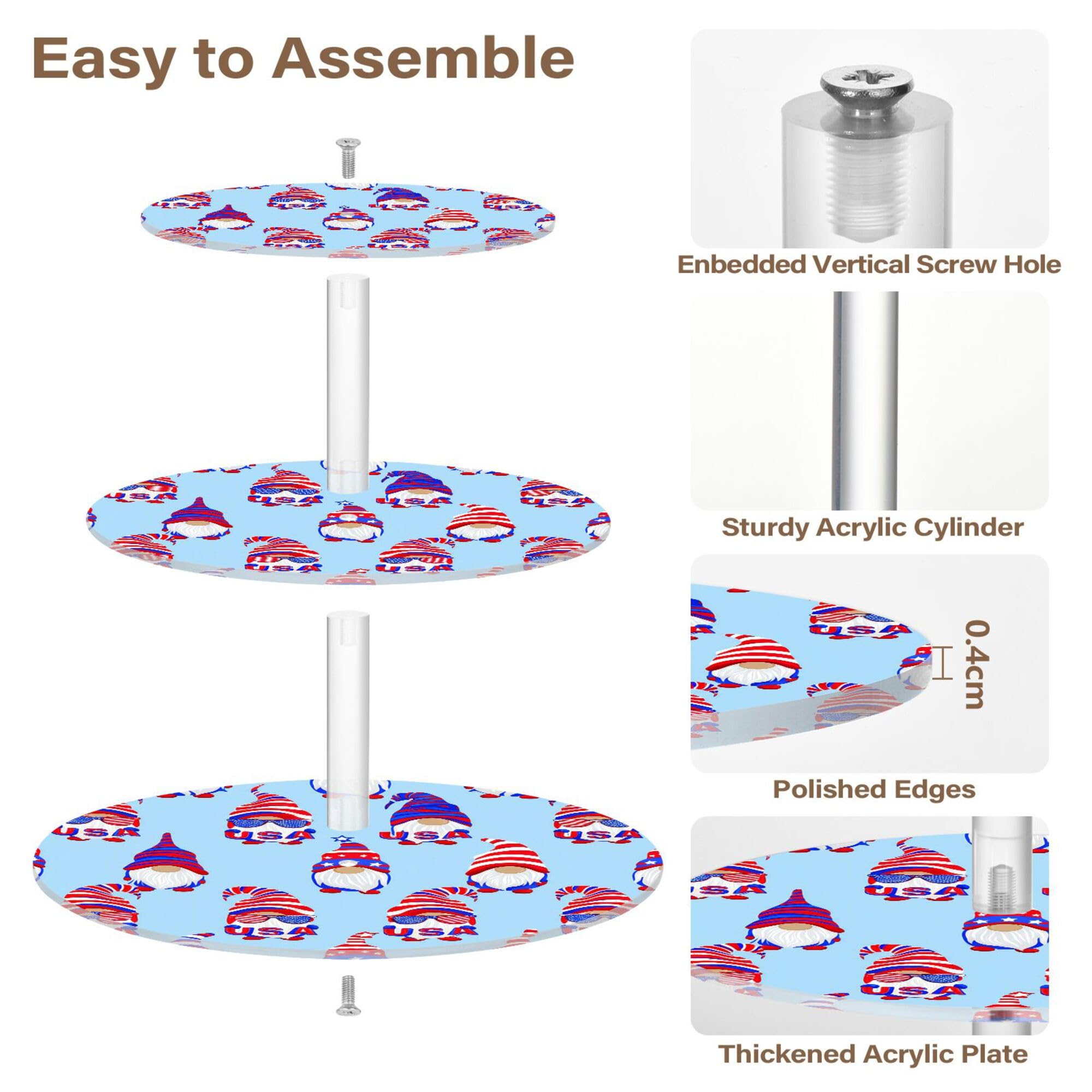 PYBUG Independence Day 3 Tier Acrylic Cupcake Stands Tower,Dessert Table Display Set for Tea Party,Wedding,Birthday, Baby Shower