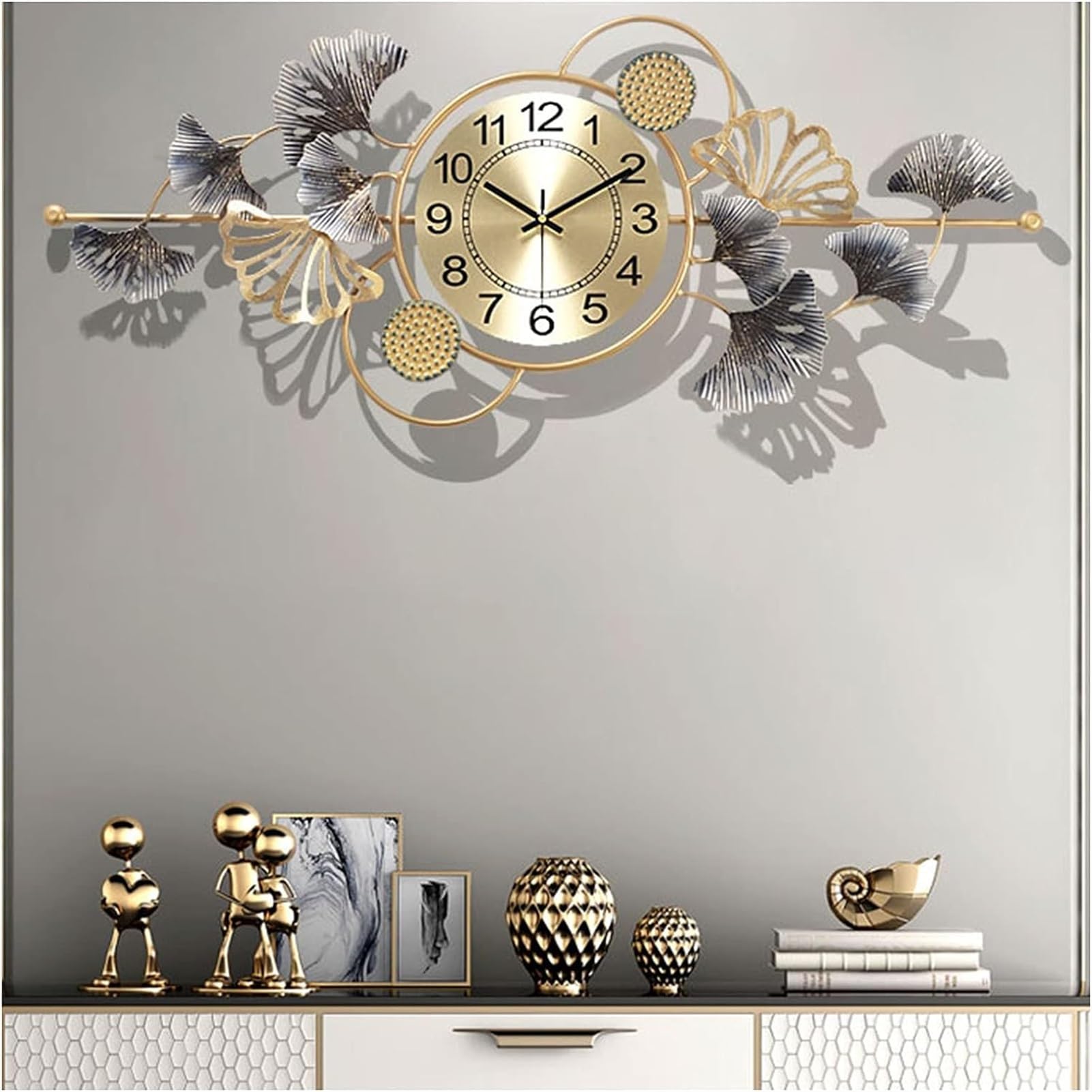 Horloge murale grand format ginkgo métal 3D pour habiller un mur vide