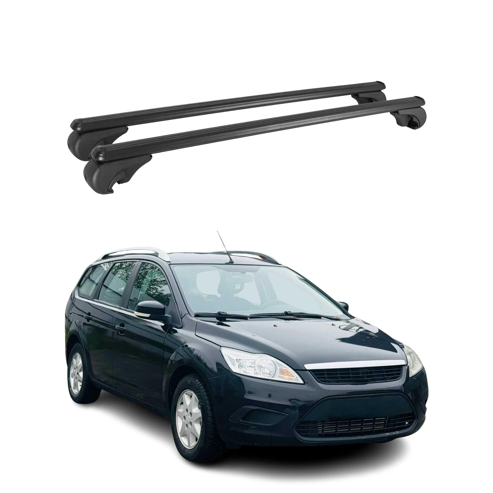 OMAC Barres de Toit en Aluminium pour Ford Focus II 2005-2010 – TÜV/DIN 75302:2019 – Antivol Inclus – Charge Max 75 kg – 2 Barres Noir