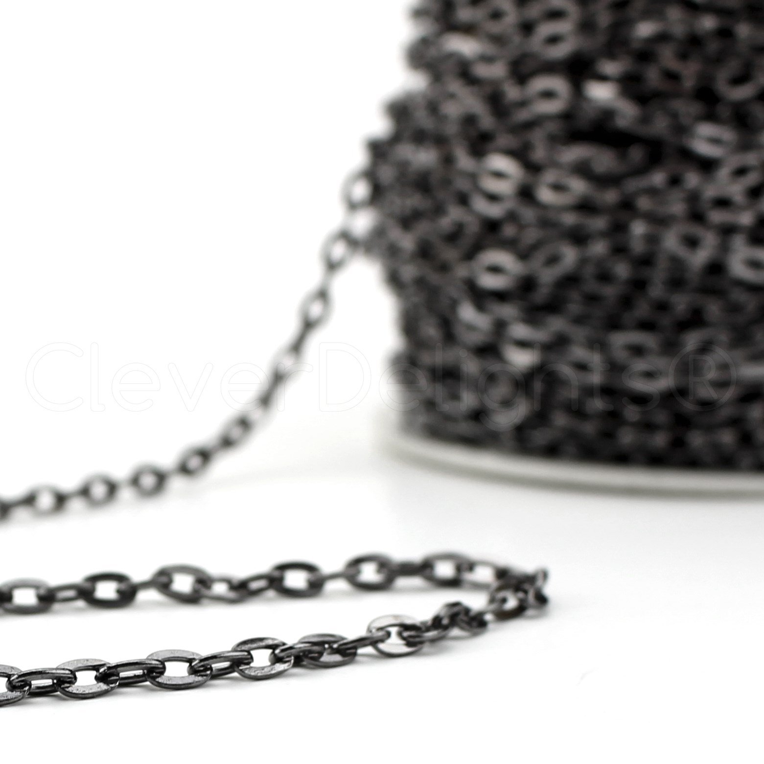 CleverDelights Gunmetal 5x7mm Cable Chain - 100 Feet - Bulk Craft Jewelry Spool