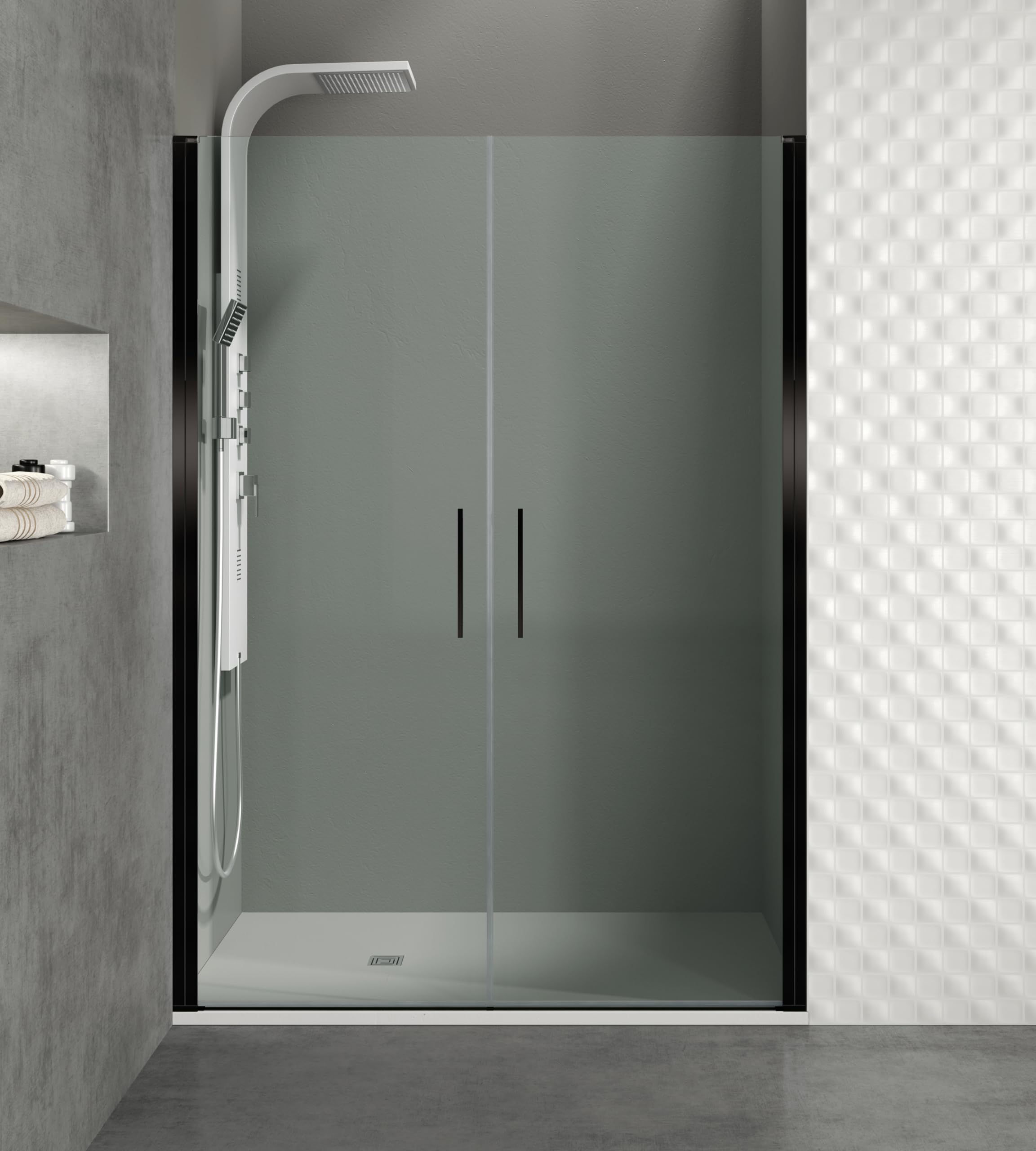 GME - Mampara Ducha 2 Puertas Negra Mate 100cm | Mampara de Cristal con Perfilería de Aluminio y 195cm de Altura | Cristal Templado 6mm Antical Y Cierre Magnético