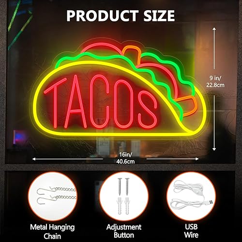 Miniatura 4 de Tacos - Letreros de neón LED regulables para decoración de pared, luz de neón LED para tortilla, tienda de tacos, cerveza, bar, bar, restaurante,
