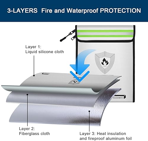 Miniatura 2 de Bolsa de documentos ignífuga mejorada (15.5 x 11.8 pulgadas) con tira reflectante, 2 bolsillos, bolsa de dinero ignífuga con cremallera de metal y