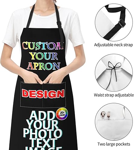 Miniatura 4 de Delantal de chef personalizado para mujeres y hombres con bolsillos, delantal de cocina con foto personalizada, Foto