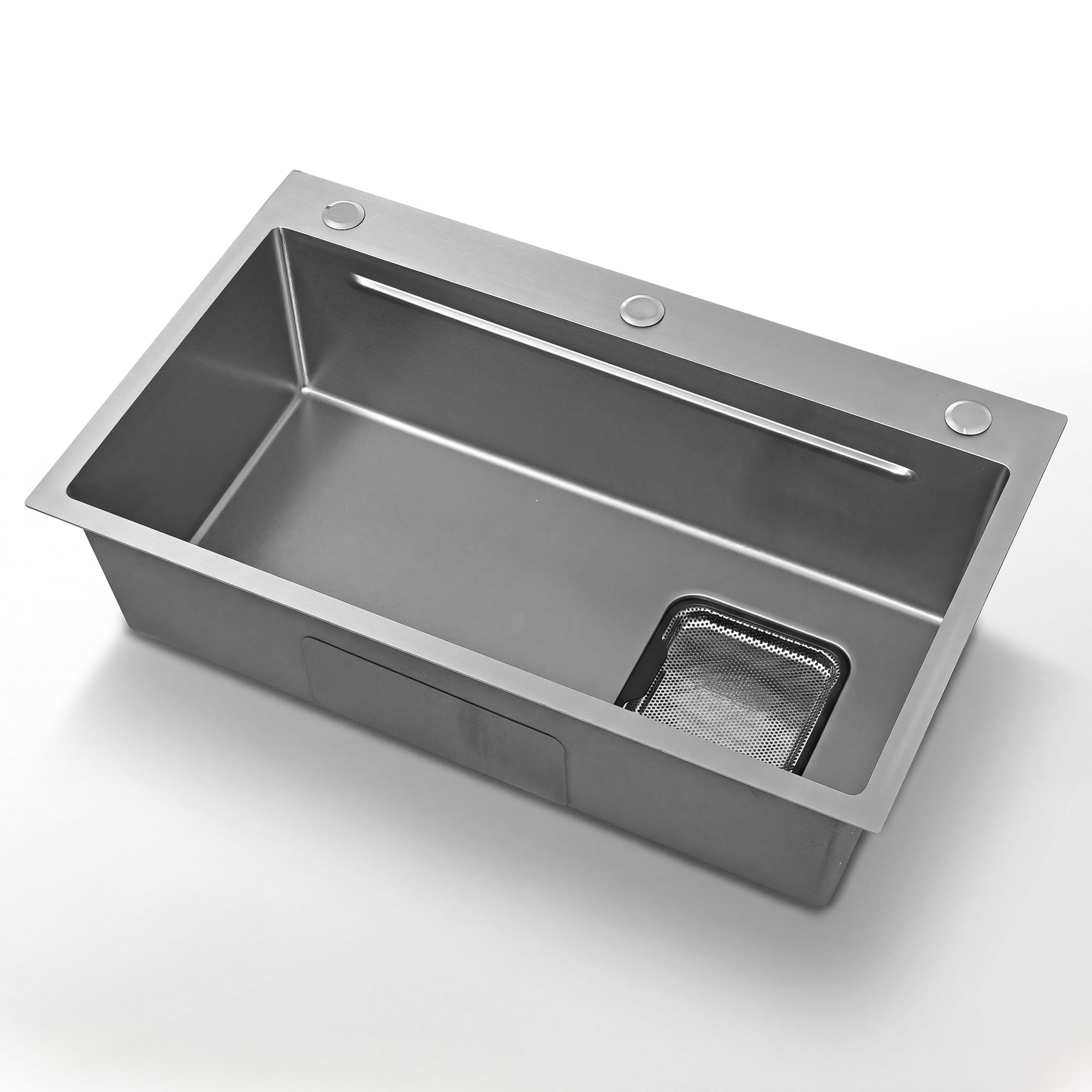 75 x 45 cm Fregadero empotrable de acero inoxidable con tabla de cortar, lavabo adicional y cesta colador, fregadero de cocina recubierto de PVD, construcción silenciosa, desagüe cascada y 3 orificios