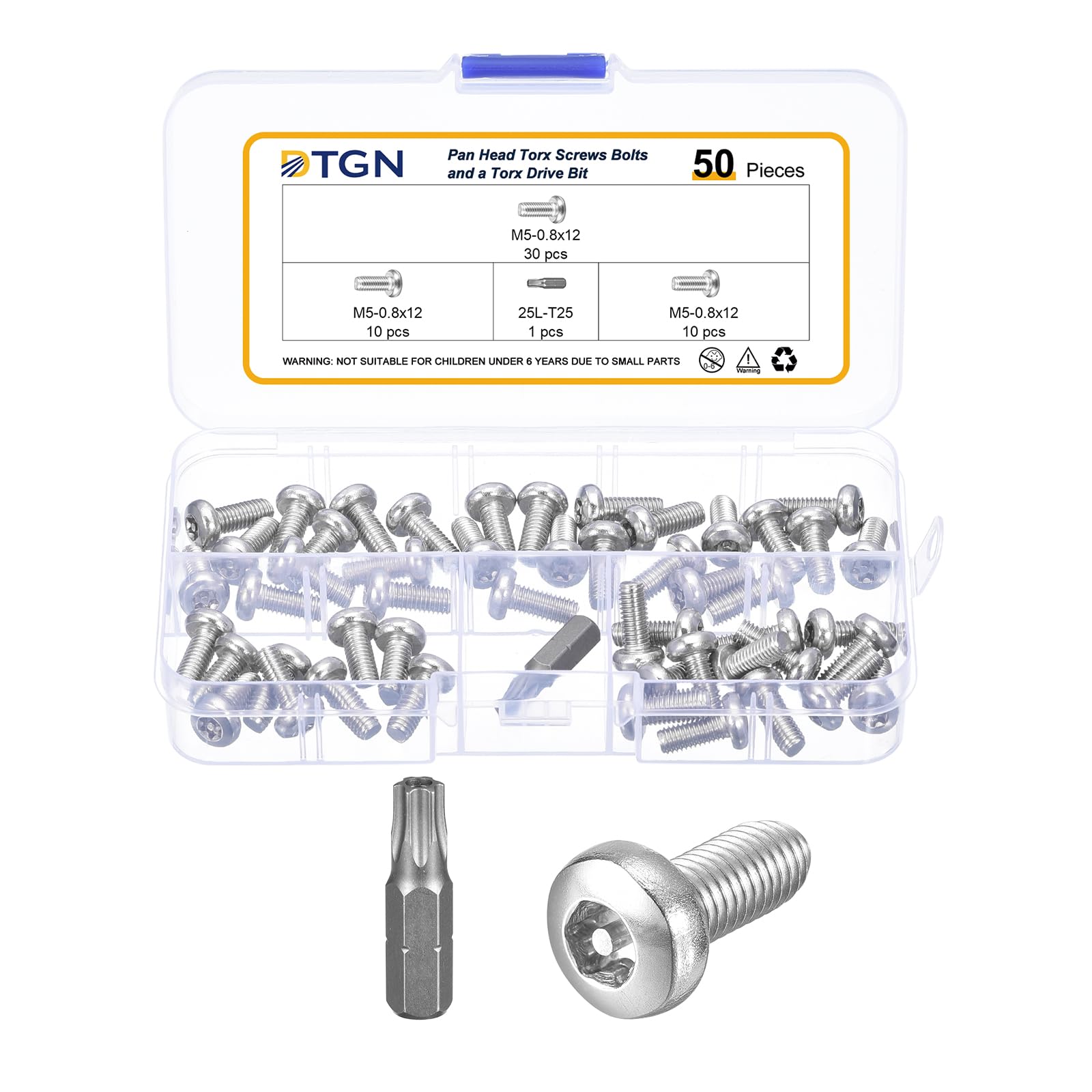 DTGN M5x12mm Pan Head Torx Security Screws, 50Pack, Good for Machinery