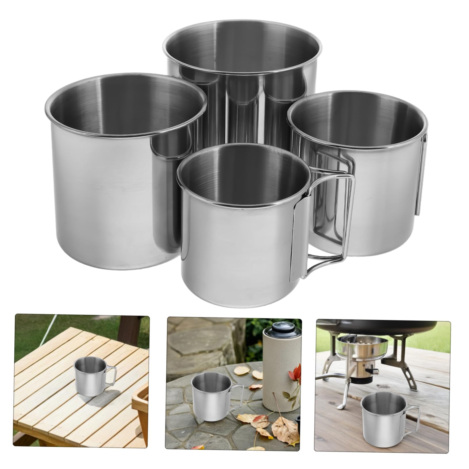 HANABASS 4 Stück Edelstahl Becher für Outdoor Faltbar Tragbar aus Edelstahl für Camping Reisen und Picknick Mehrwegbecher