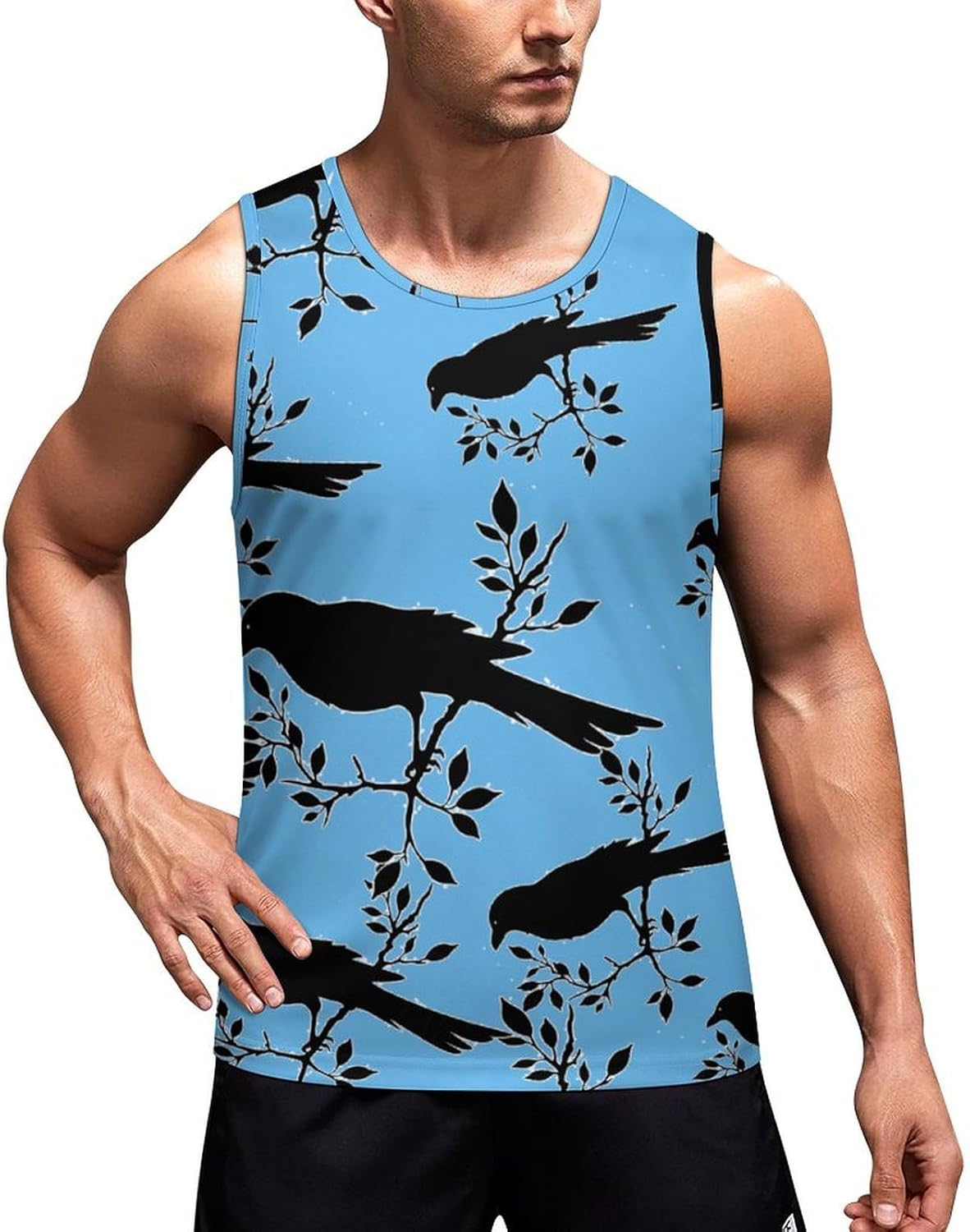 Beautiful Black Crow Men's Tank Top Sleeveless Muscle Shirts Vest Beach T Shirts for Workout Gym