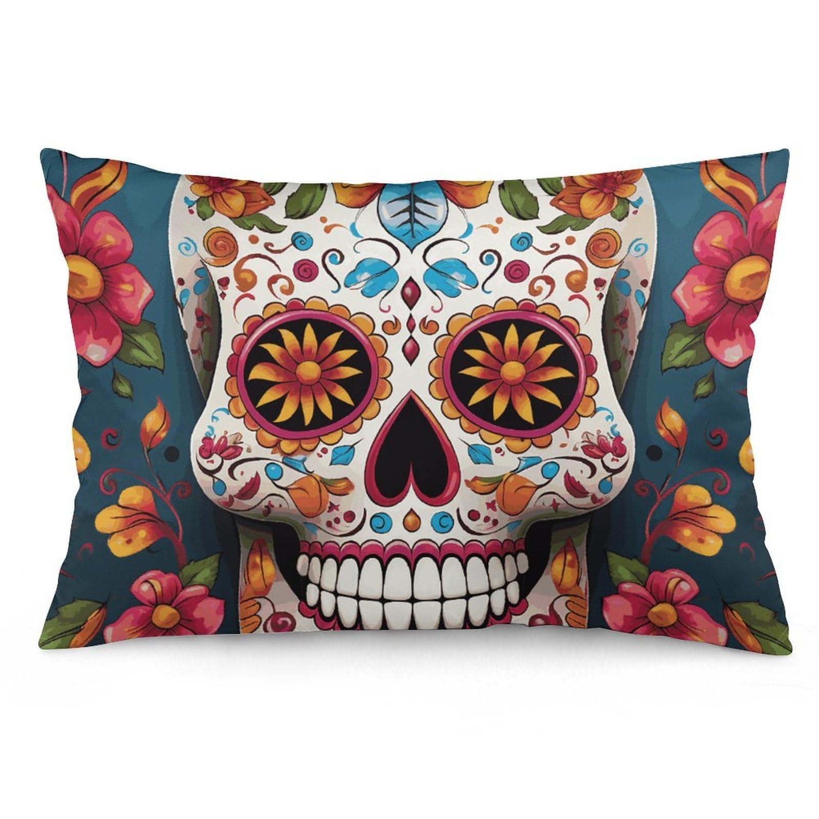 2 Pack Pillow Cases for Hair and Skin, Soft Breathable Pillow Case Covers with Hidden Zipper, Colorful Sugar Skull Pillowcase 20"x30" Pillow Covers for Sleeping Gift
