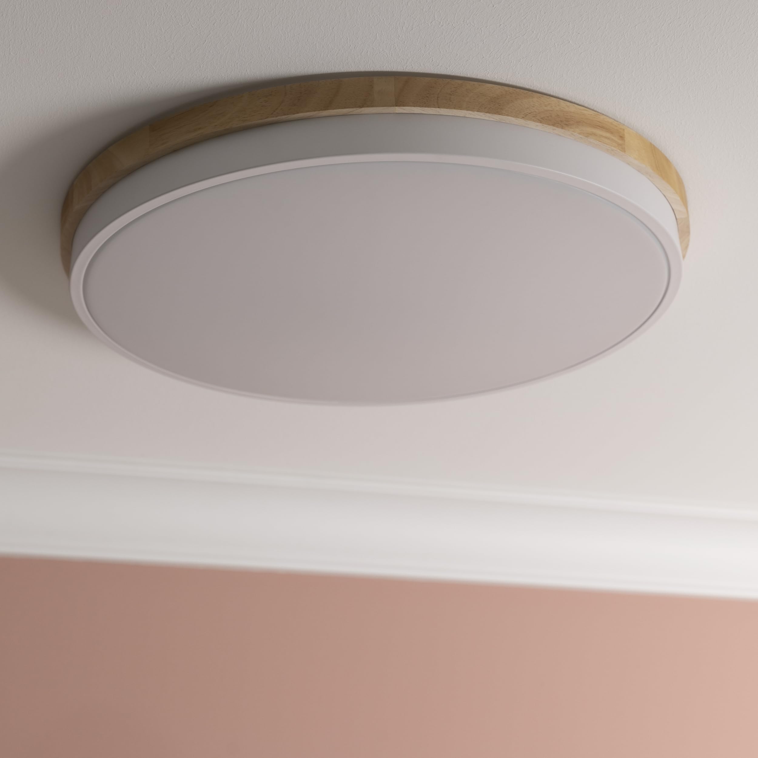 Aplique y plafón LED brillante con mando a distancia y CCT (3000 K - 6500 K) y marco de madera marrón claro de árbol de caucho | Ø 50 cm | 36 W | 4500 lm | fabricado en/plástico/metal/madera