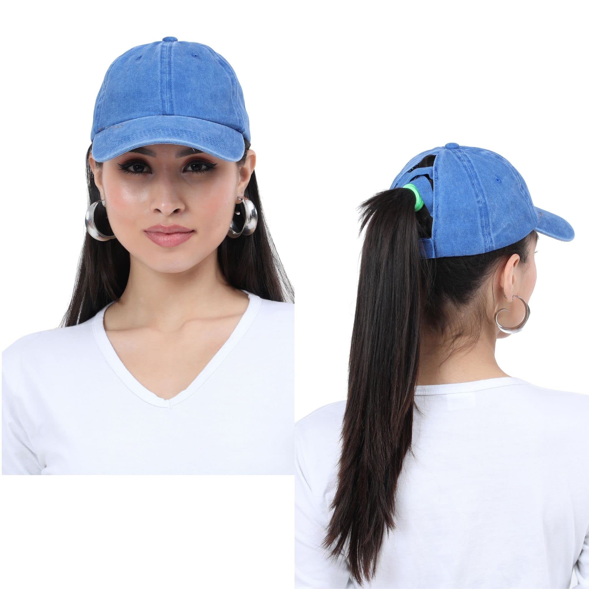 FabSeasons Classic Solid Cotton Ponytail Baseball Cap/Hat for Women & Girls with High Bun Comes with a Ponytail Hole at Back