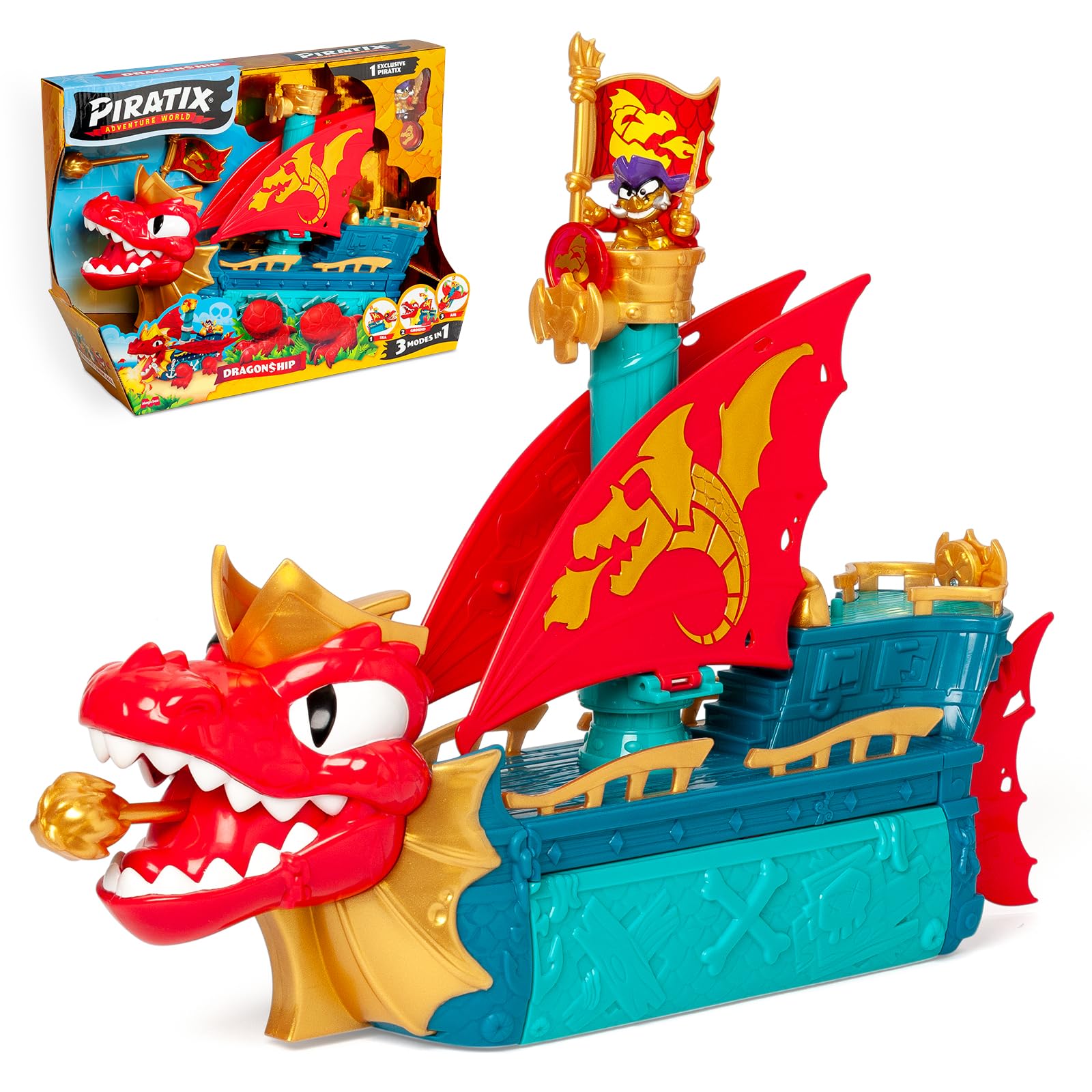 PIRATIX Dragon Ship - 3-in-1 Drachenschiff Für Land, Wasser & Luft