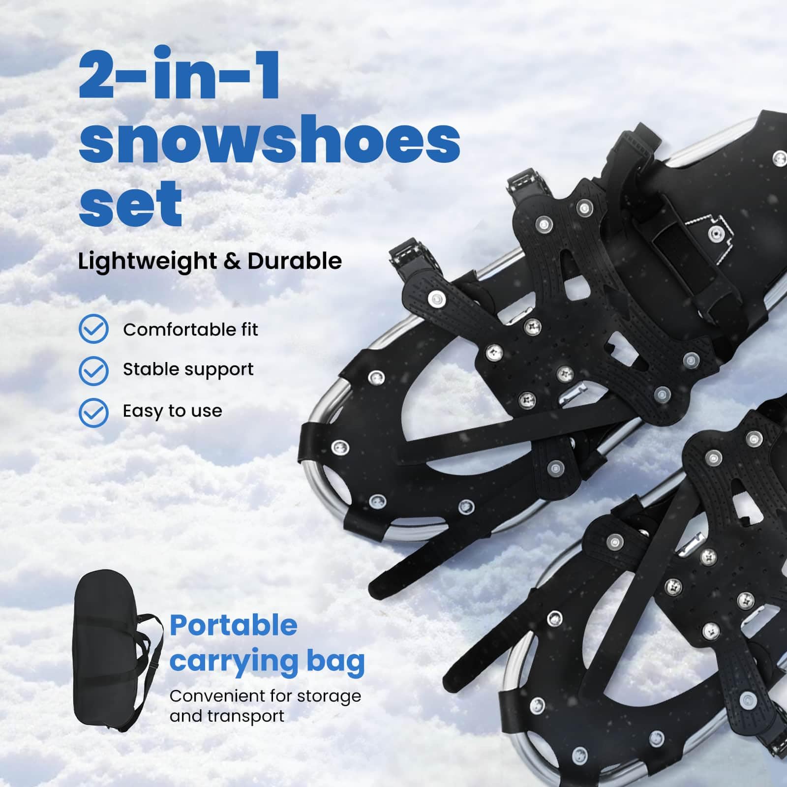 vidaXL Ciaspole 3 in 1 Argento e Nero 53,5 x 21 cm Alluminio e HDPE, Ciaspole in alluminio per il giardino, attrezzatura outdoor regolabile, accessori moderni per camminare sulla neve
