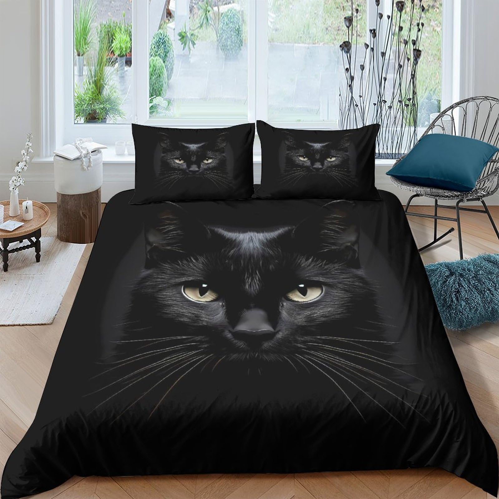 Ctjqhvkz Style-8 3D Printed Black Cat Fitted Sheet Microfiber Soft Breathable Gothic Animal Bed Cover For Bedroom Guest Room Decor Single（135X200cm）