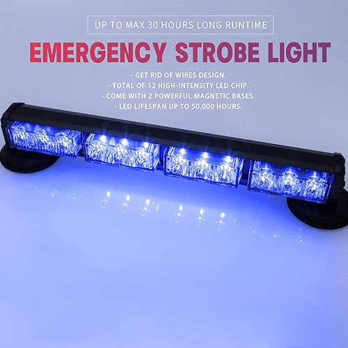 Miniatura 2 de BooYu Barra de luces estroboscópicas de emergencia LED recargables de 14.8 pulgadas, batería portátil, inalámbrica, mini luz de advertencia de