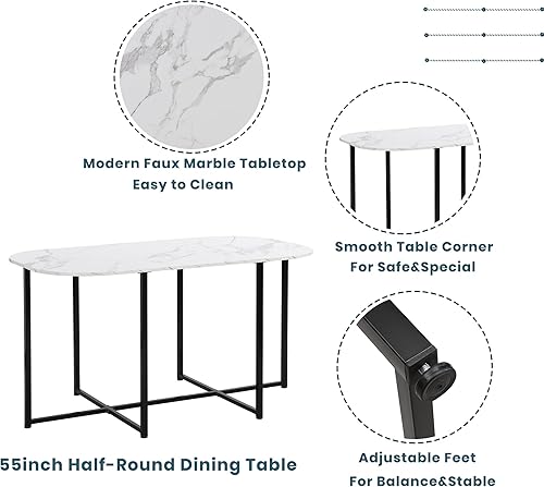 Miniatura 5 de Quarte Moderno juego de mesa de comedor de 7 piezas con mármol sintético, juego de mesa de cocina de metal compacto, diseño de silla triangular,