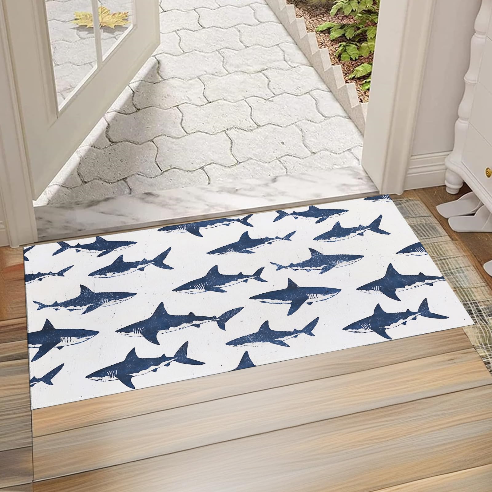 Shark Front Door Mat Outside Entrance, Indoor Door Mat, 17x29.5 in,Non-Woven Fabrics Non Slip Floor Doormat, Welcome Mats Entryway Rug Doormats for Kitchen Bedroom Living Room Decor Gifts