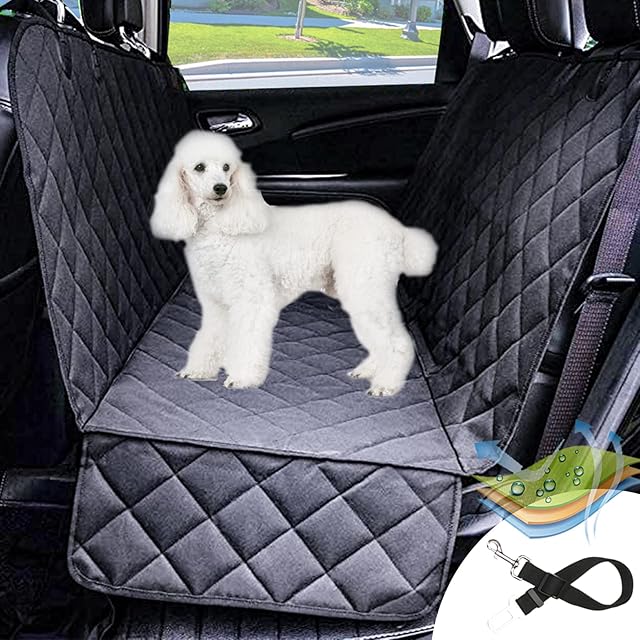 Dog Car Seat Covers With Side Flap, Non Slip|Waterproof Pet Travel Hammock Car Seat Protector, Durable and Machine Washable Pet Seat Covers for Cars Trucks SUVs (Black)