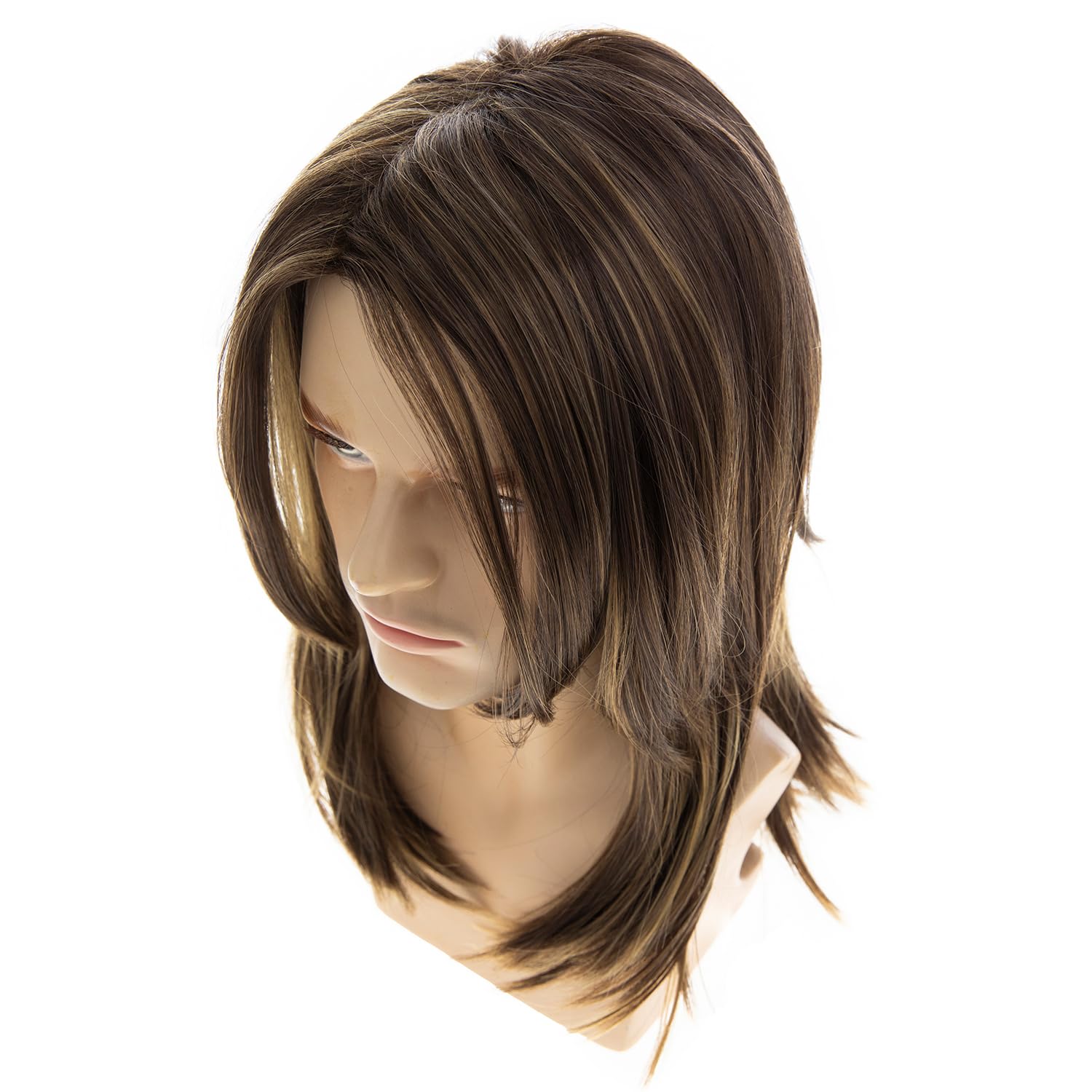 Long Layered Brown Wigs for Men Synthetic Heat Resistant Halloween Cosplay Hair Wig,Highlight Brown