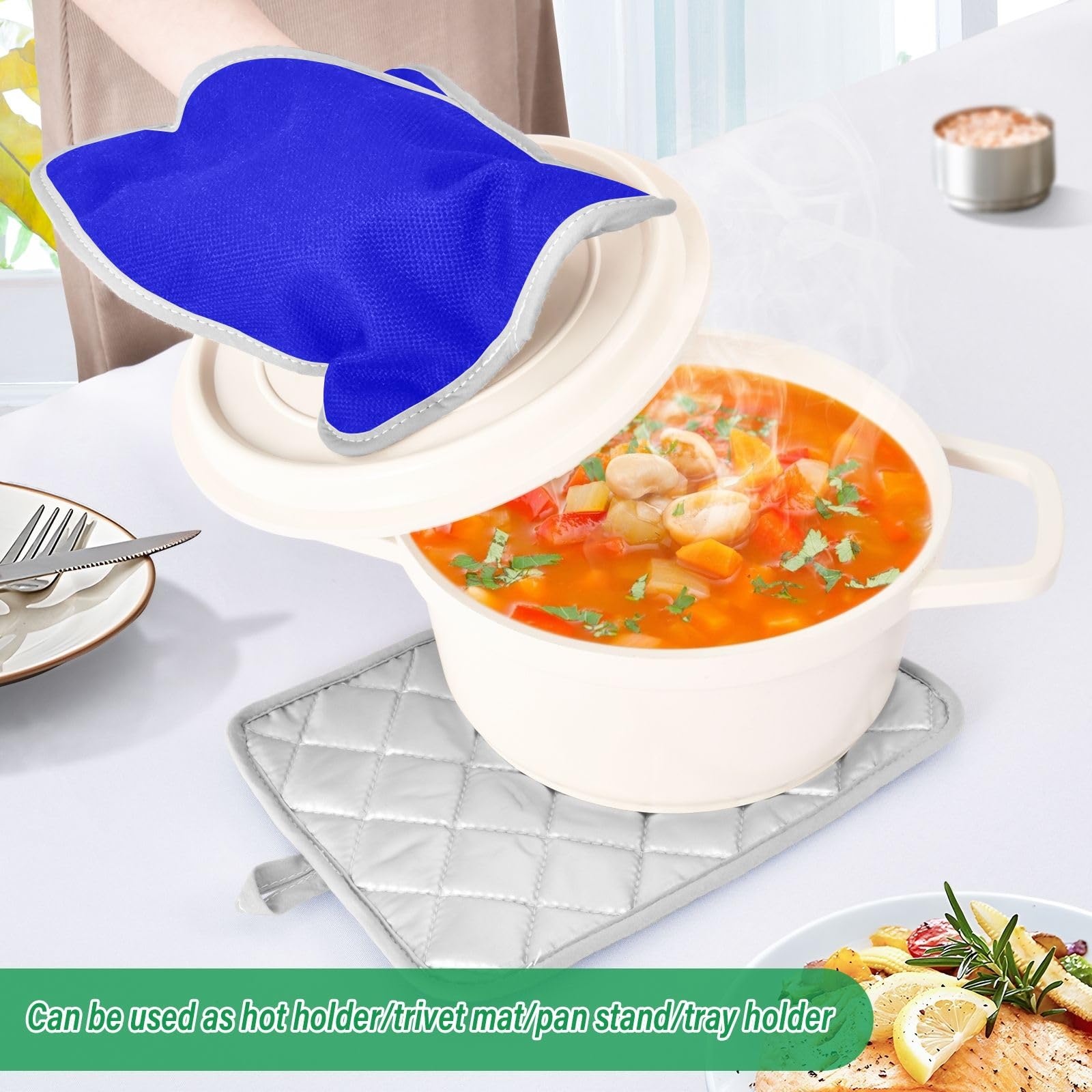 Set 2 Mini Guanti Da Forno In Cotone - Presine Resistente Al Calore, Design Conico, Blu/Azzurro