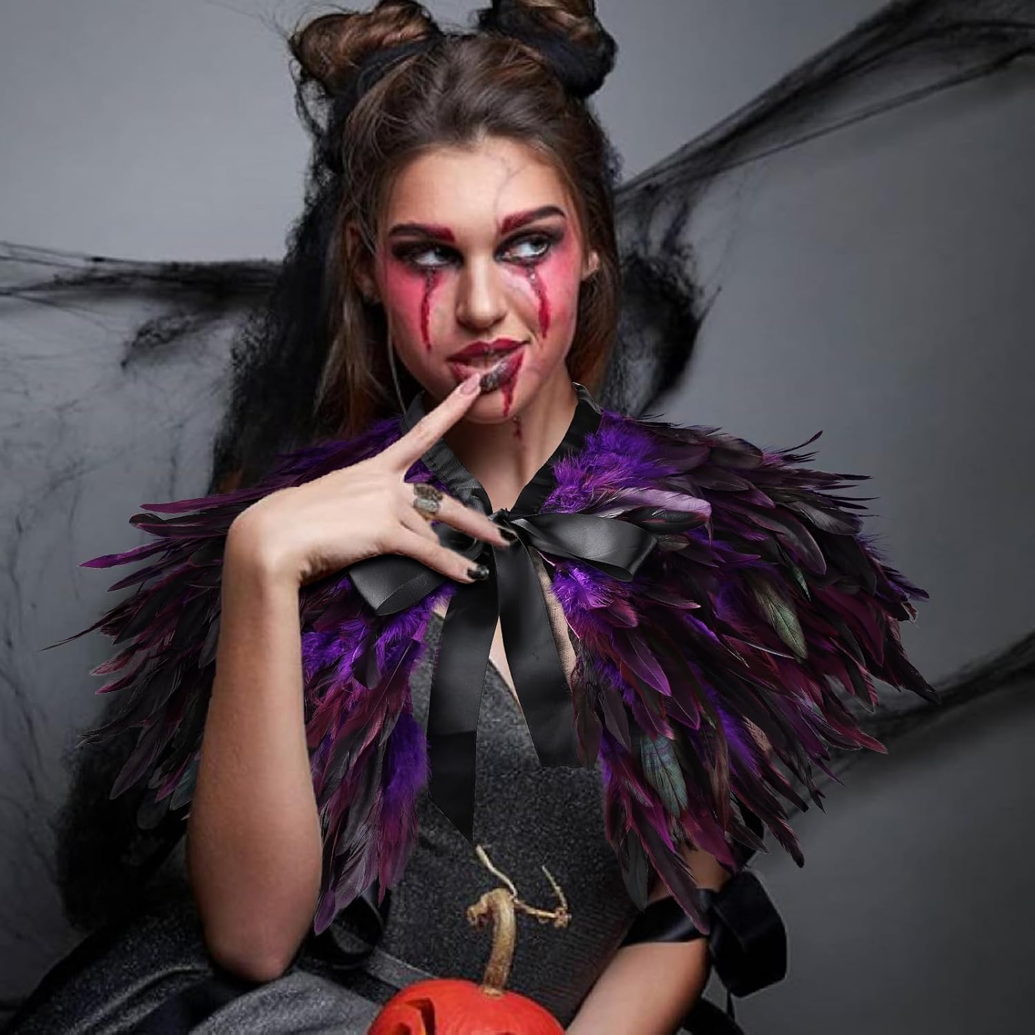 THARAHT Feather Shawl for Women Shrug Collar Angel Demon Accessories Cape Halloween Carnival Party - Image 6